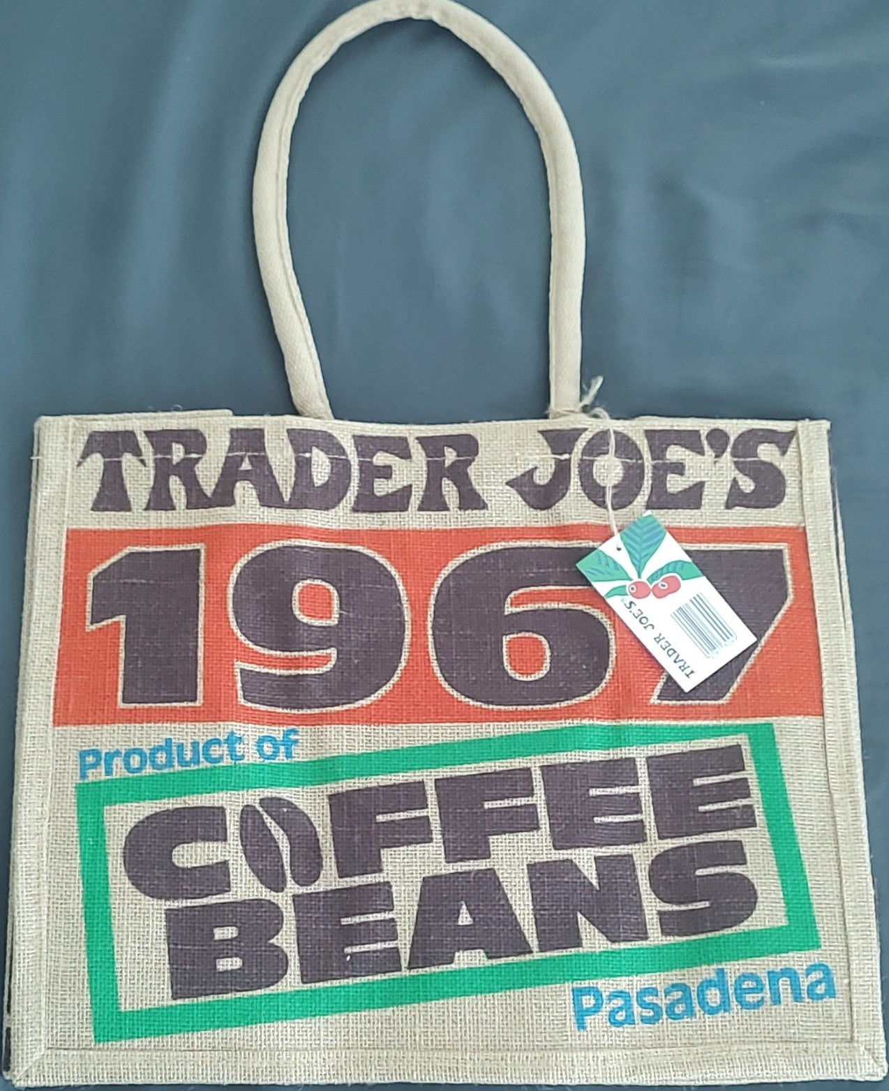 Trader Joe’s 1967 Pasadena Reusable Jute Shopping Bag Foldable 16x14x6 in
