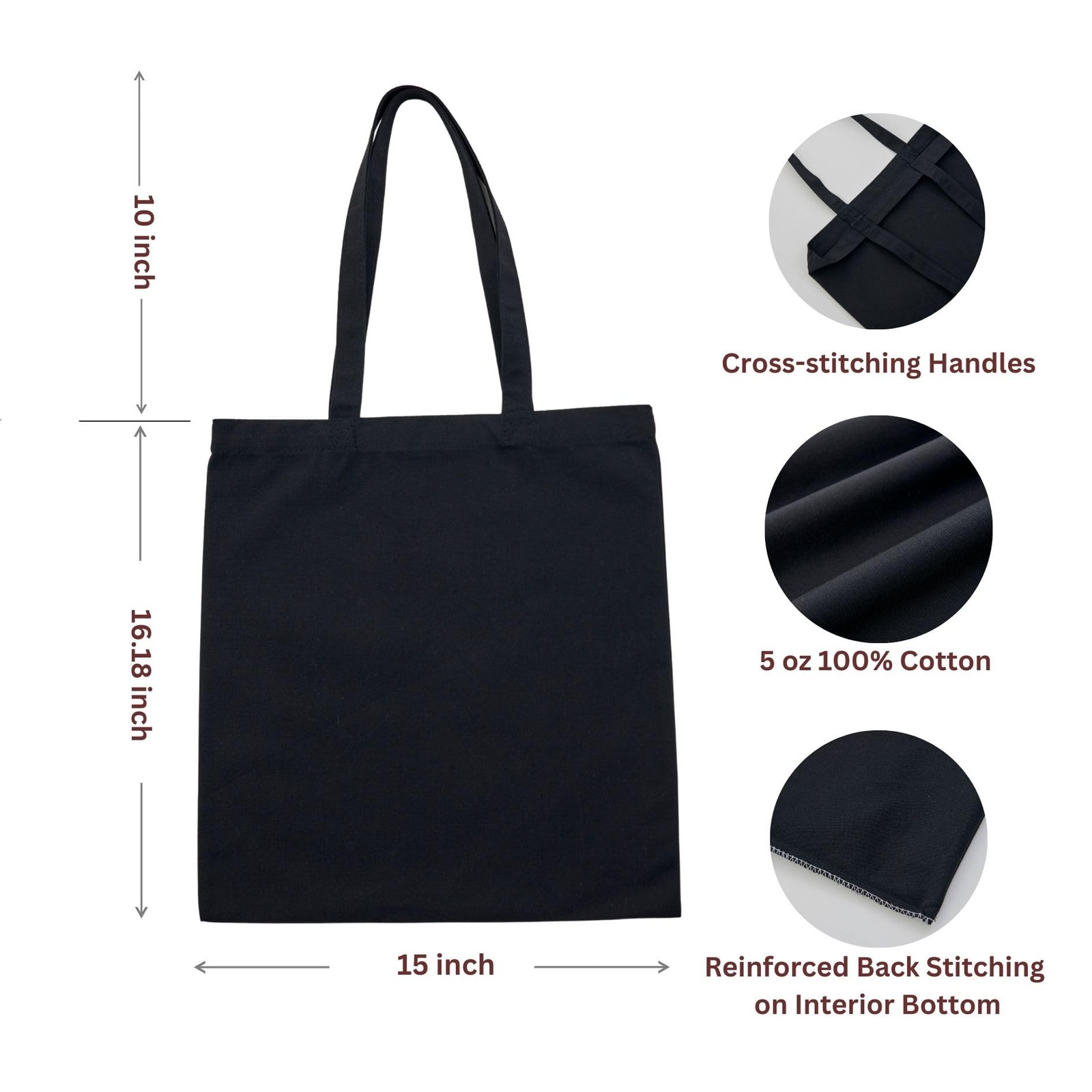 24 Pack Black Canvas Cotton Tote Bags 15×16 – Heavy-Duty Reusable Canvas Tote…
