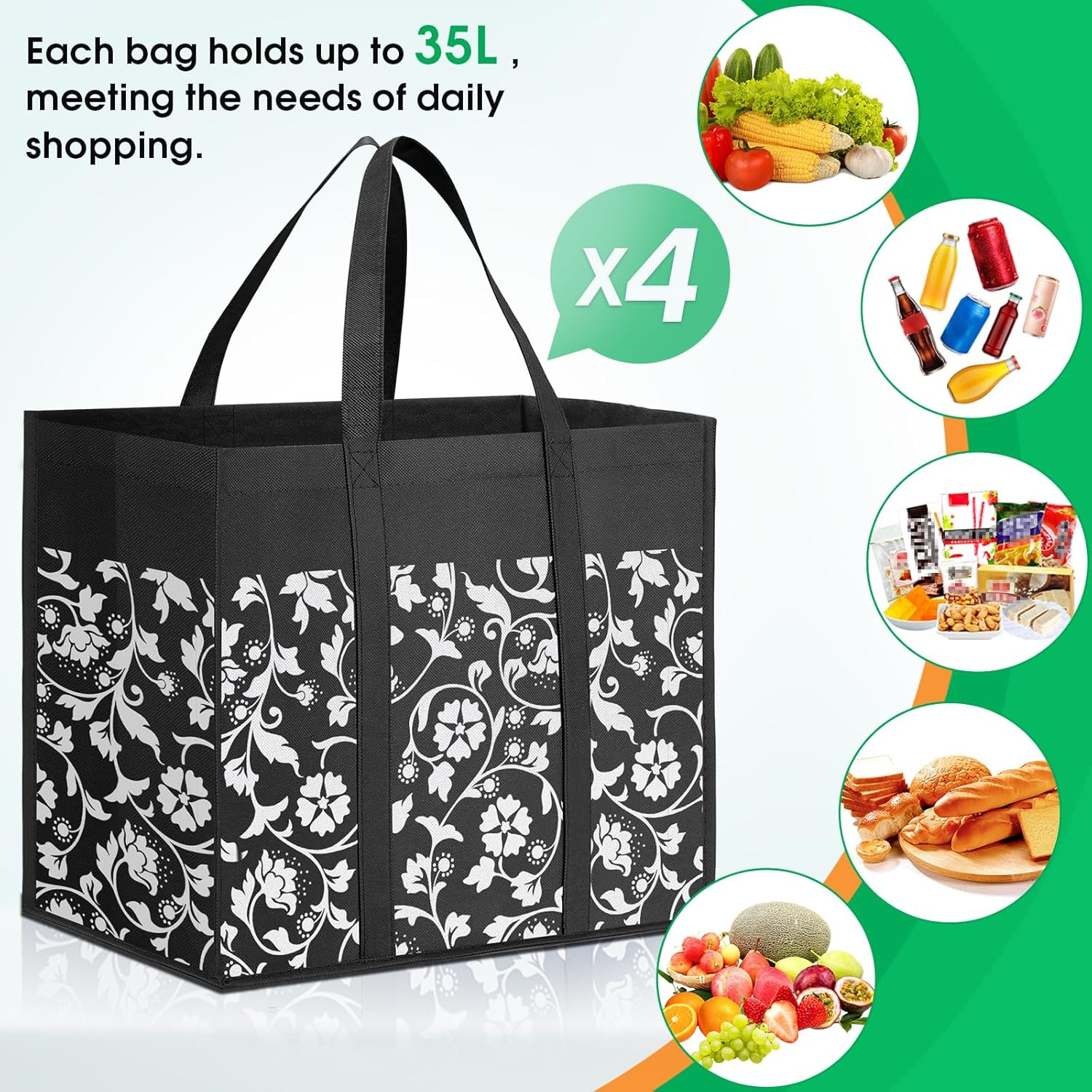 Reusable Grocery Bags Foldable Tote Bags Bulk with Reinforced Handles Shopping B