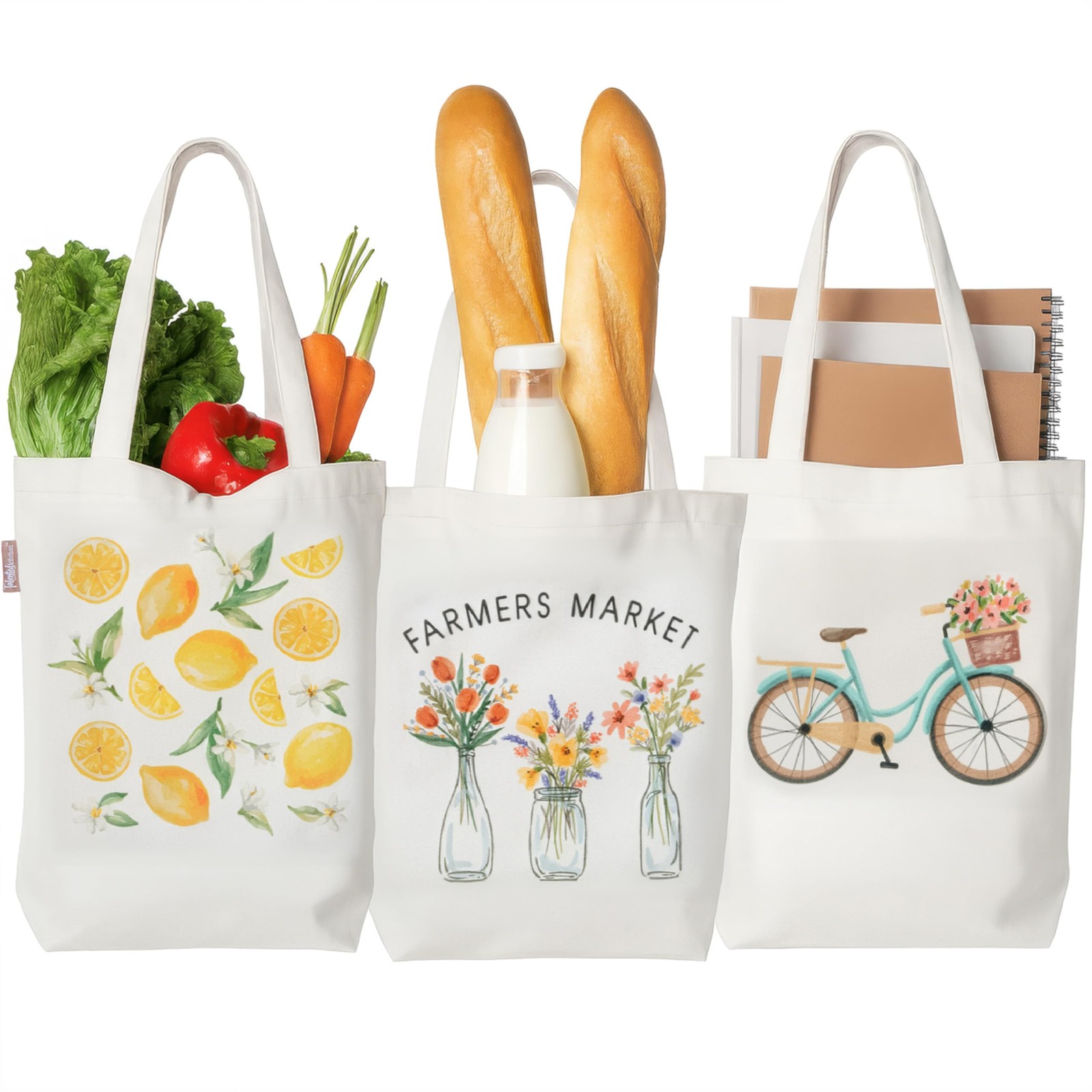 3-Pack Tote Bag for – 15 x 5.5 x 16 In – Reusable Grocery & Shopping Canvas T…