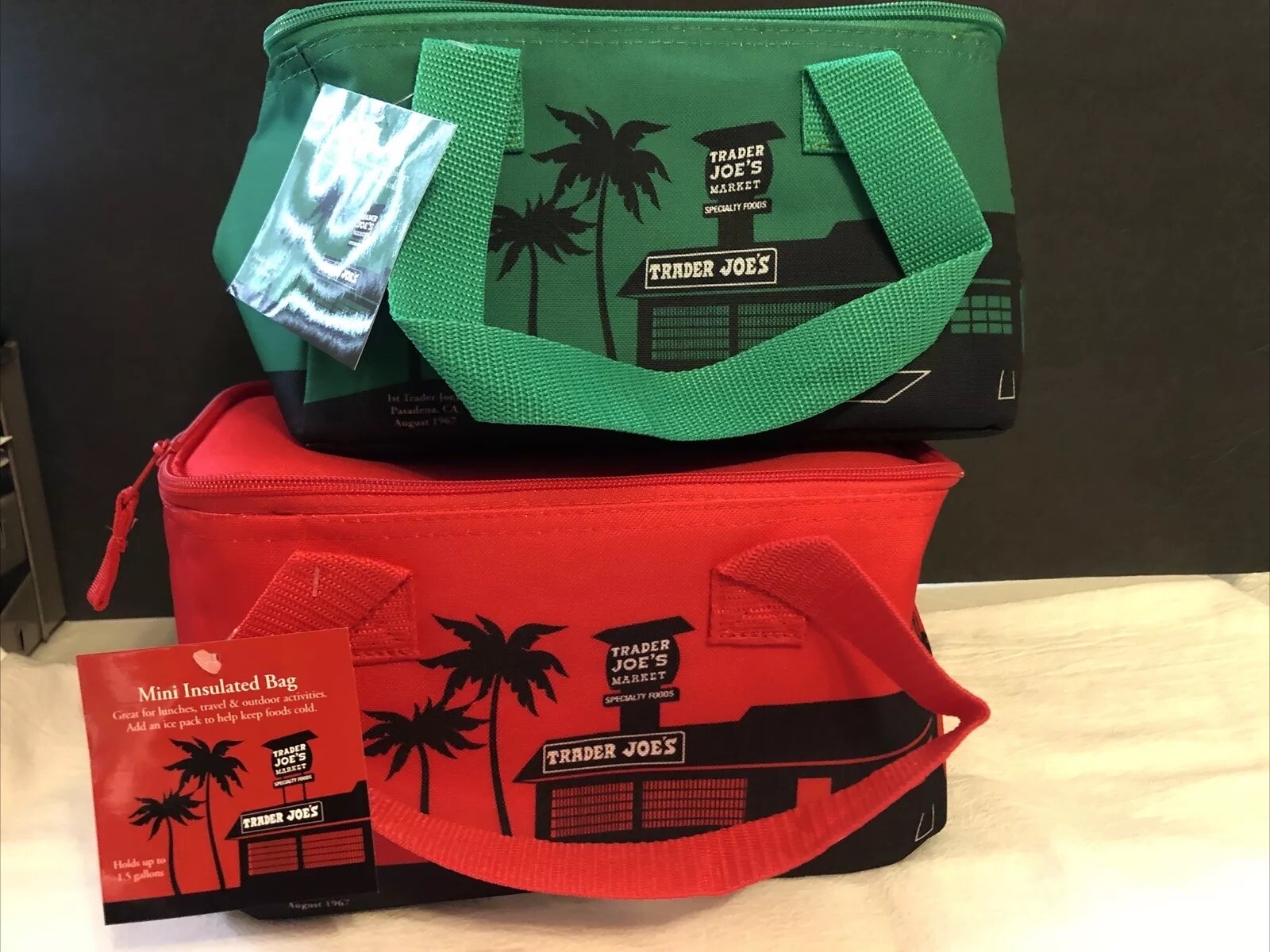 Trader Joe’s Mini Insulated Tote Bag “Red & Green” 1.5Gal IN HAND
