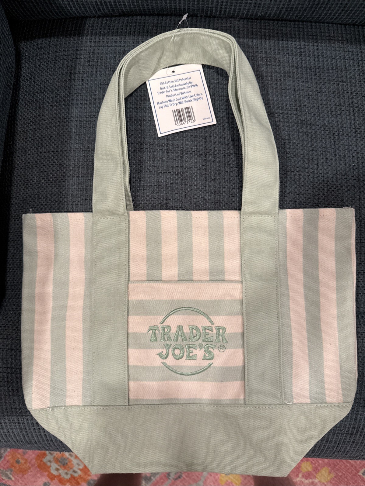 Trader Joe’s Mini Pastel Stripe Canvas Tote Bag Green Mint Limited Edition New