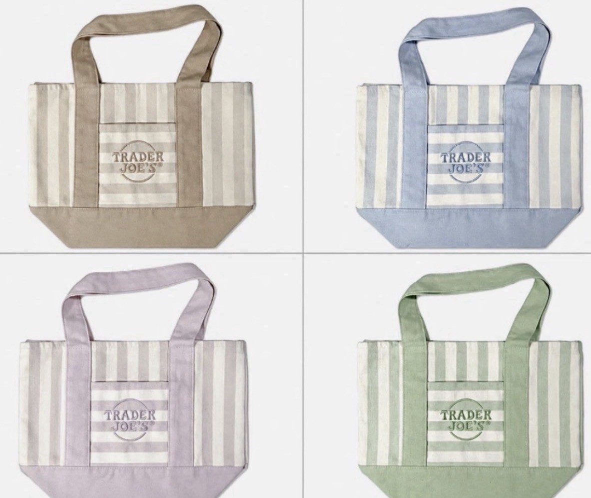Trader Joe’s Striped Reusable Tote Bags 4-Pack Multicolor 13x11x6 in