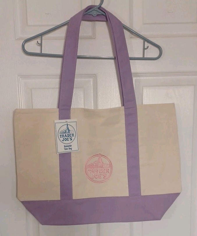 Trader Joes Tote Bag Lavender Purple Pastel Spring Large 2026 New w Tags