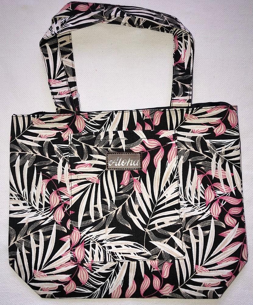 Hawaiian Print Canvas Handbag Tote Beach Bag Shop Hawaii Travel Leaves Ferns New