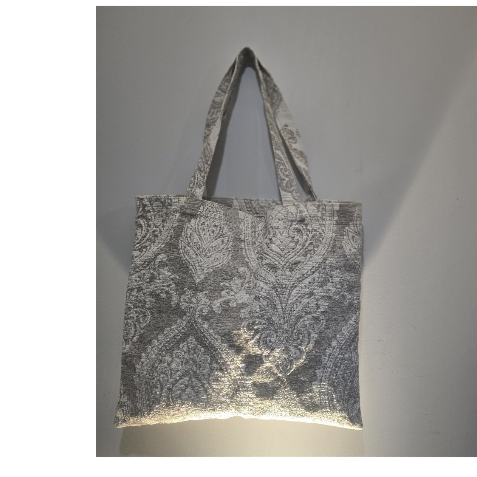 Paisley Pattern Foldable Fabric Reusable Shopping Bag Medium Gray White