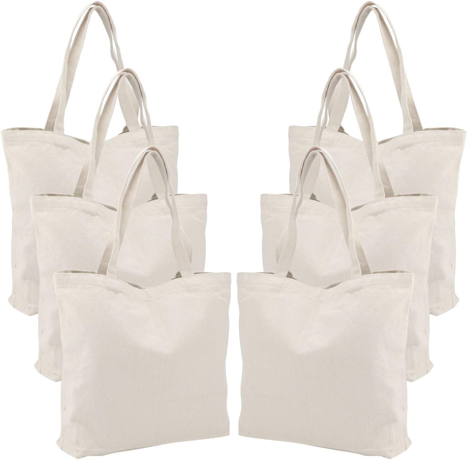 Canvas Tote Bag, 6 Pack Cotton Heavy Duty Handy Reusable Washable Grocery Sho…