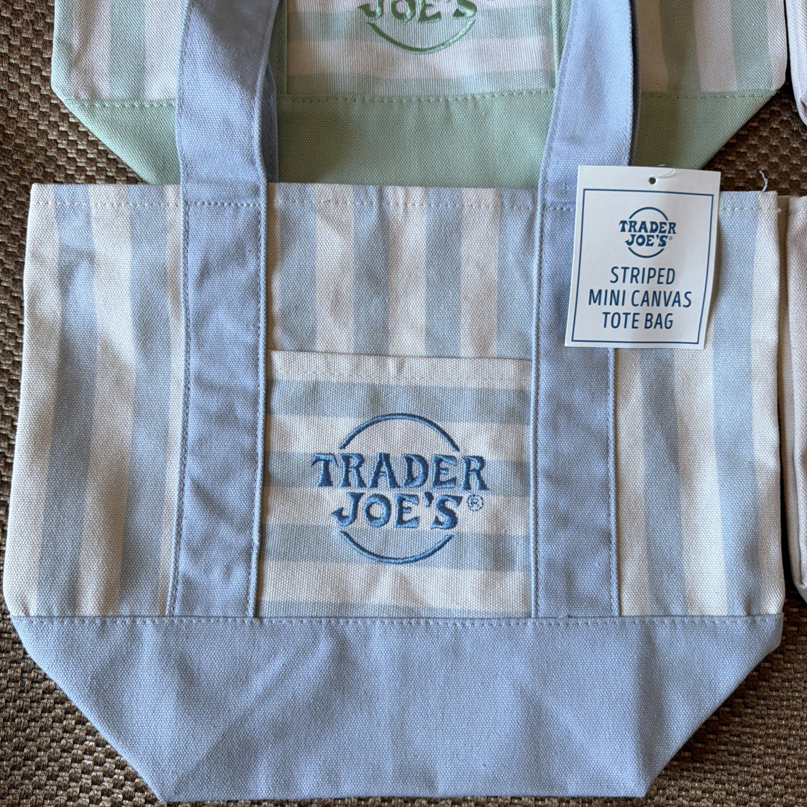 NEW TRADER JOE’S MINI PASTEL CANVAS TOTE BAGS SET OF 4 LIMITED EDITION ✅✨
