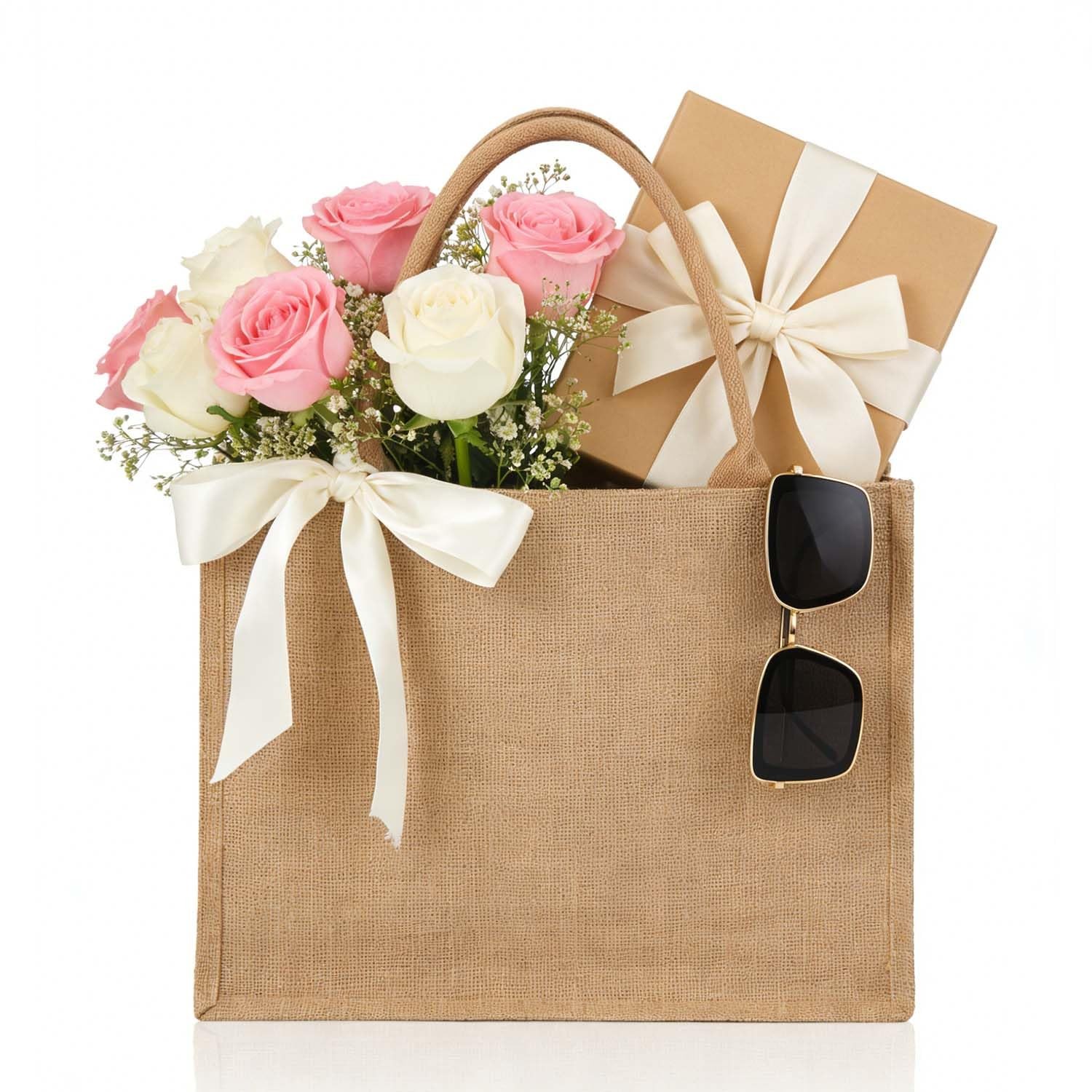 6 PCS 15.35×5.91×11.81 Inch Burlap Tote Bag Waterproof Jute Gift Bag Set