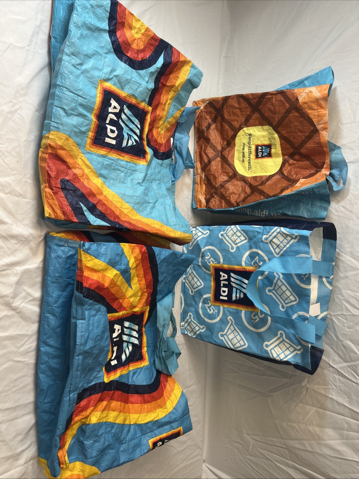 6 Aldi Rainbow & Shopping Cart Reusable Grocery Shopping Tote Bags
