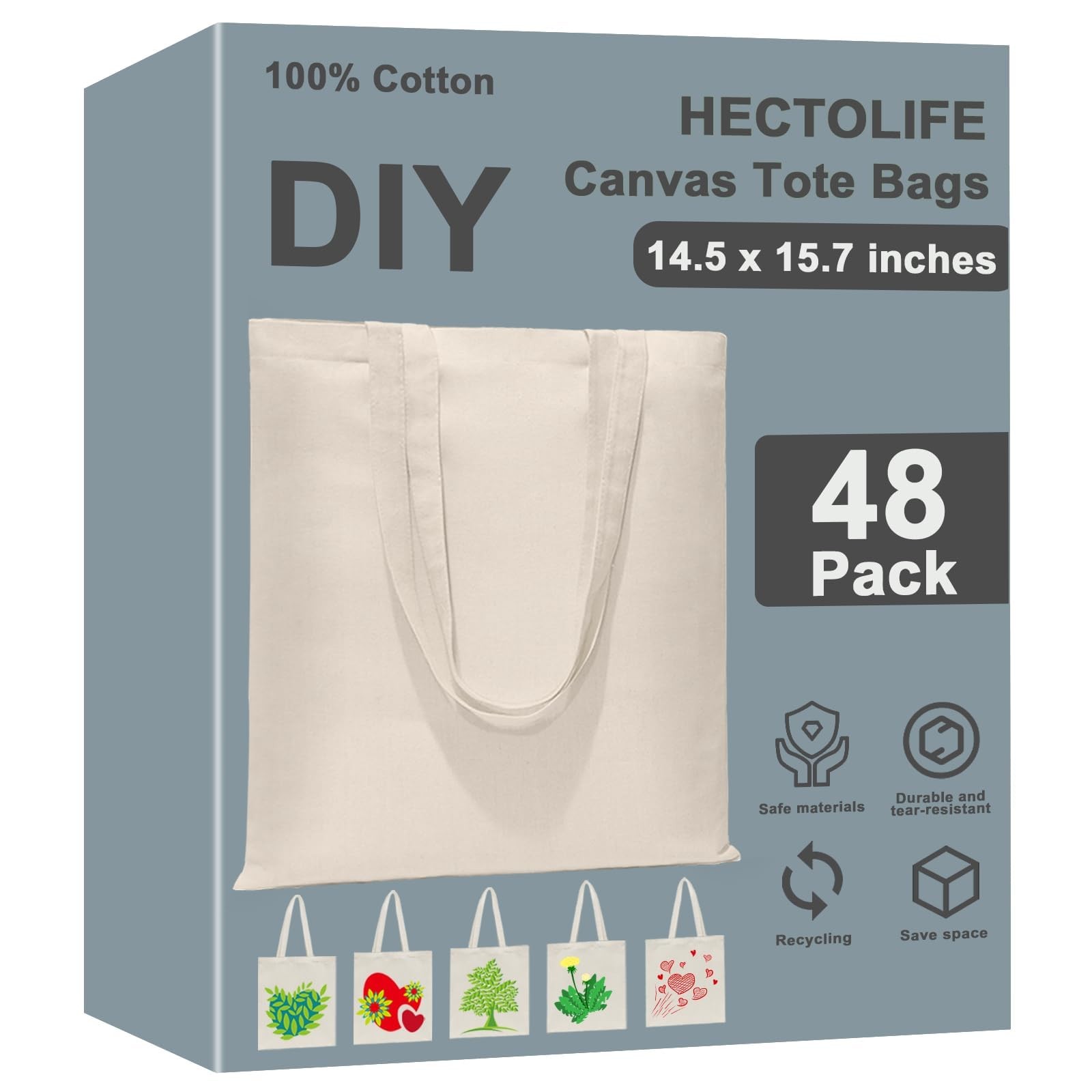 48 Pack Canvas Tote, Reusable Blank Canvas for Shopping,Grocery Bags,DIY Gift…