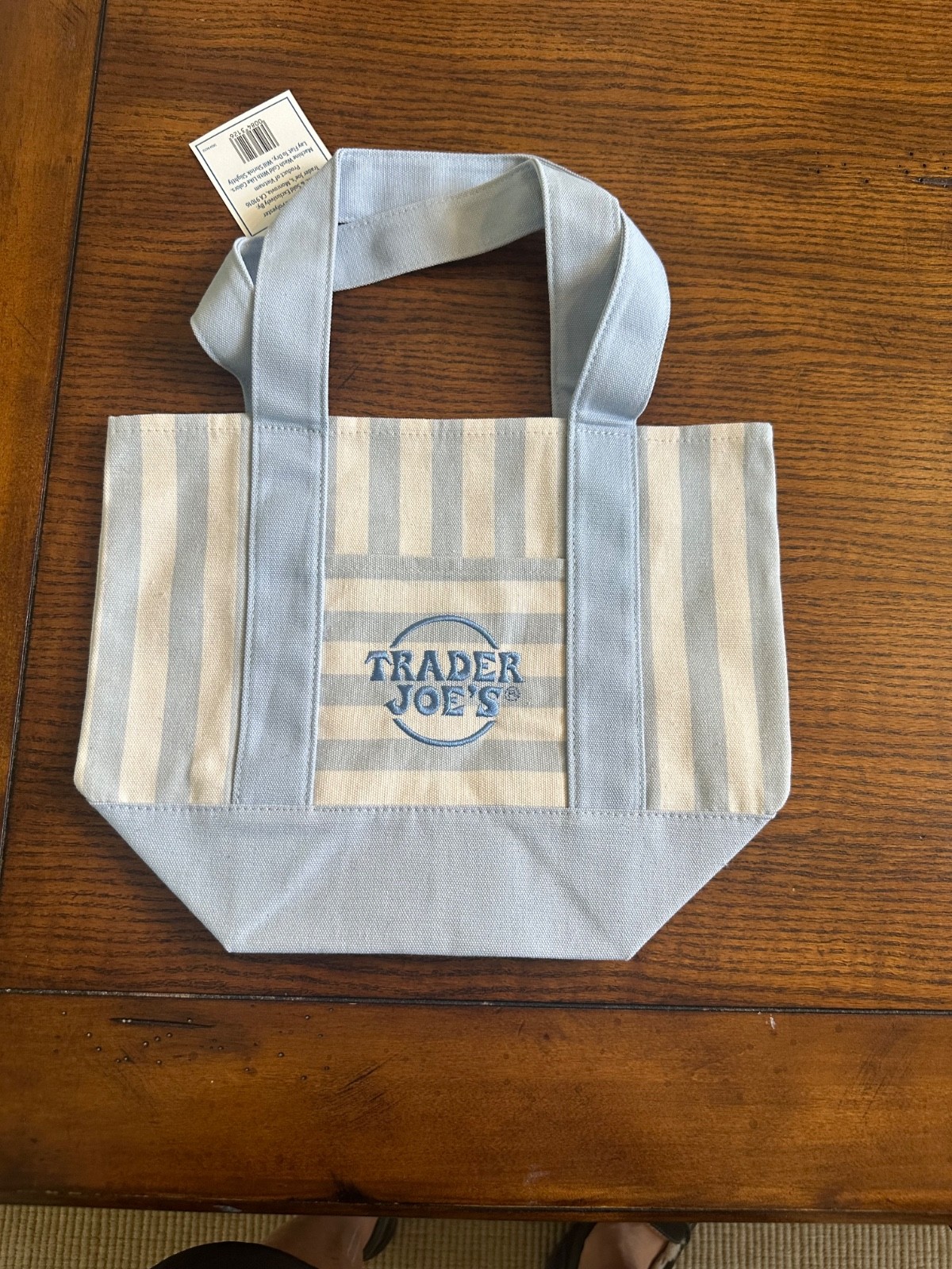 Trader Joe’s Mini Blue Pastel Stripe Canvas Tote Bag Limited Edition
