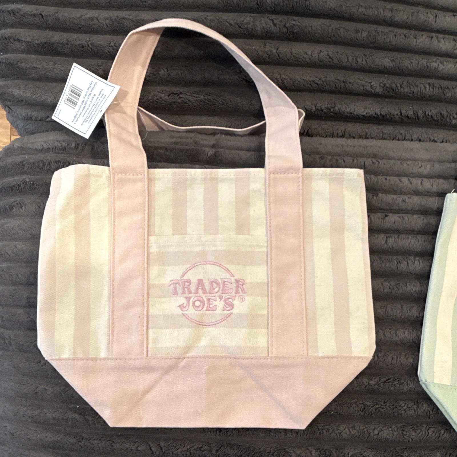 Trader Joe’s Reusable Tote Bag Pink/Beige Striped 13x6x10 in New