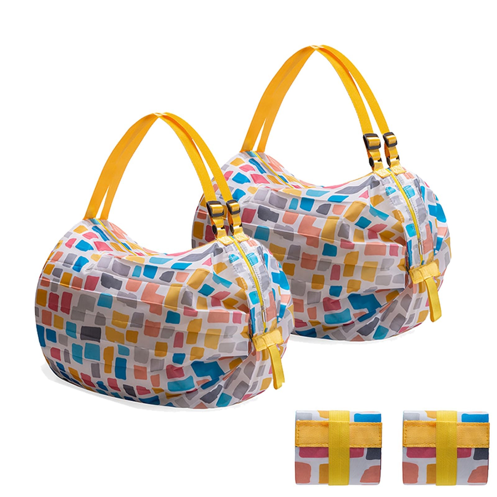 2 PCS Yellow Belt Reusable Grocery Bags, Foldable, Washable, Large Waterproof