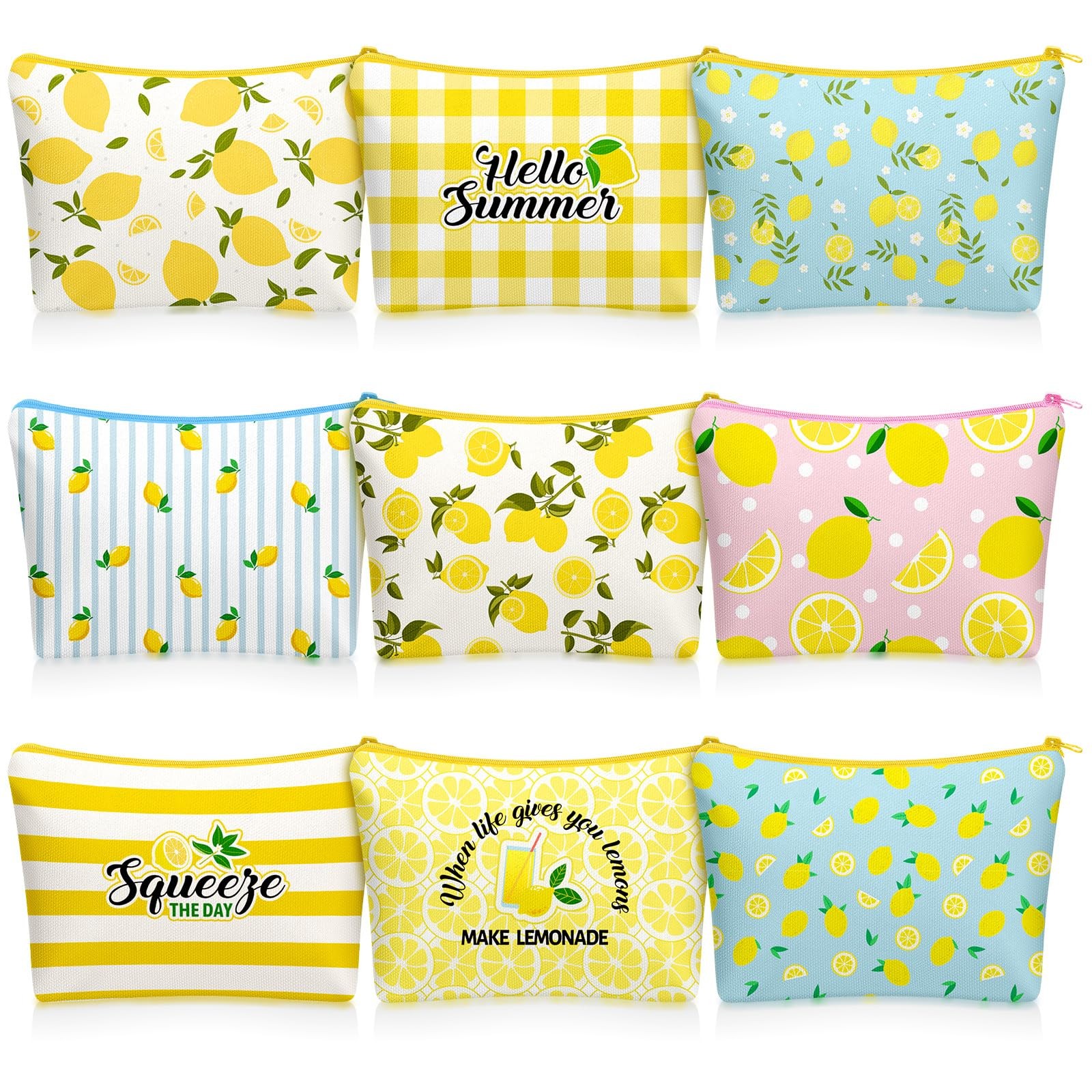 Tallew 9 Pcs Lemon Makeup Bags for Women 8.7 x 6 x 1.6 inches, classic Color
