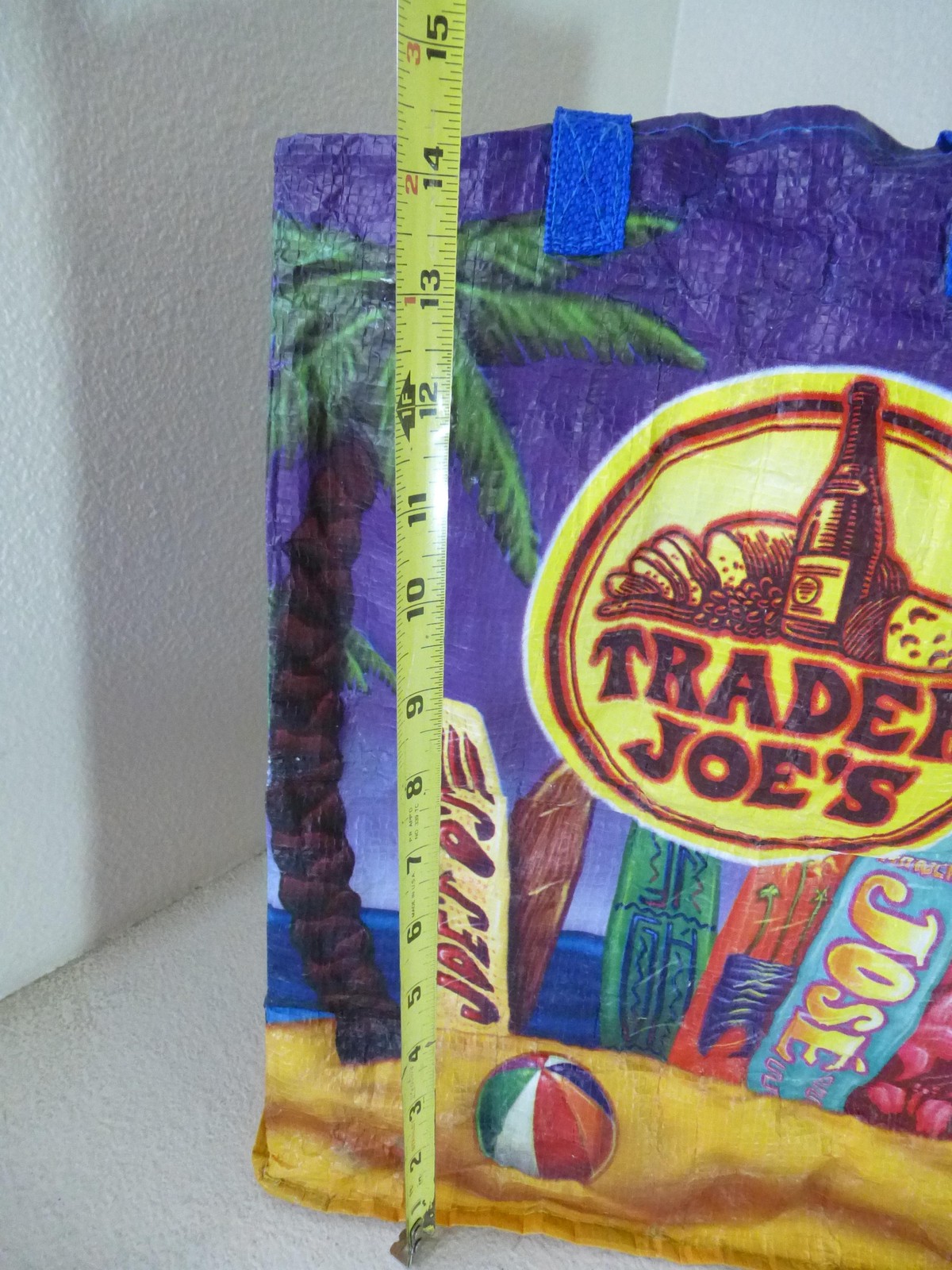 Trader Joes Reusable Grocery Bag Beach Surfboard Tropical Tote Palm Tree Plastic