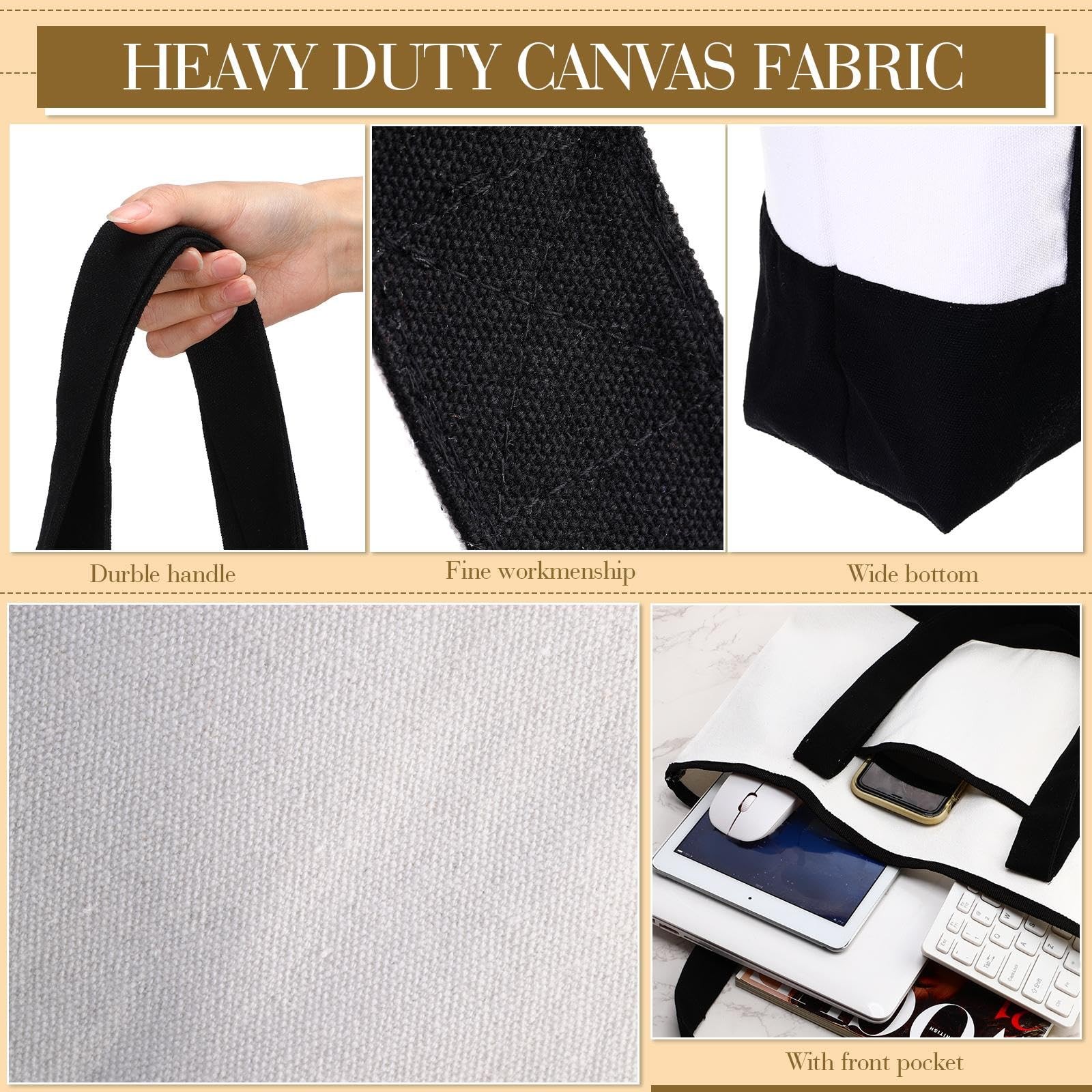 Reginary 16 Pcs Canvas Tote Bags Bulk with Outer Pocket 18 Inch Reusable Shop…