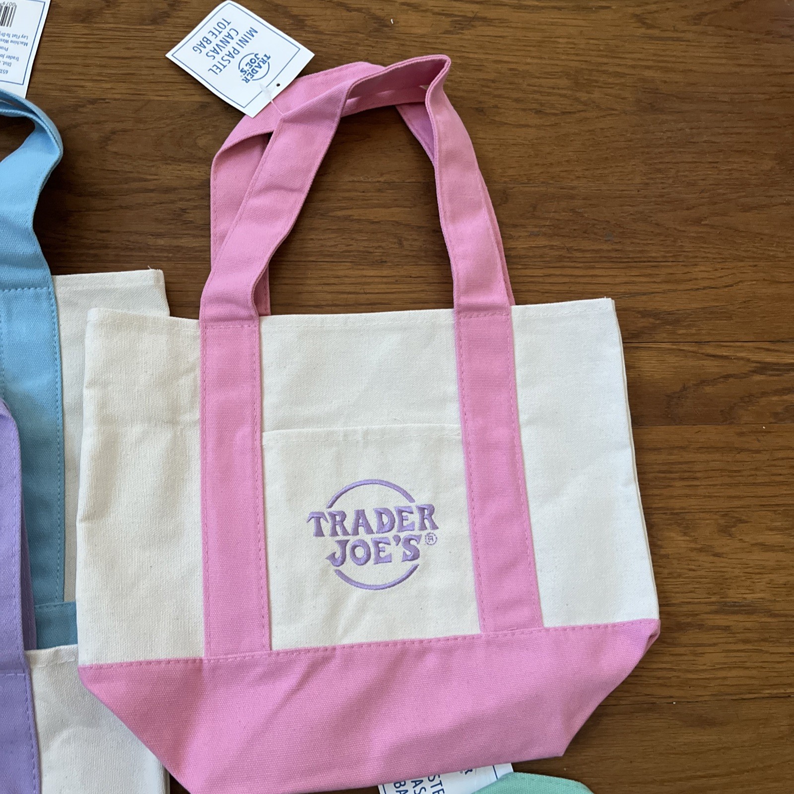 Brand New Trader Joes Pastel Mini Canvas Tote Bags Set Of 4