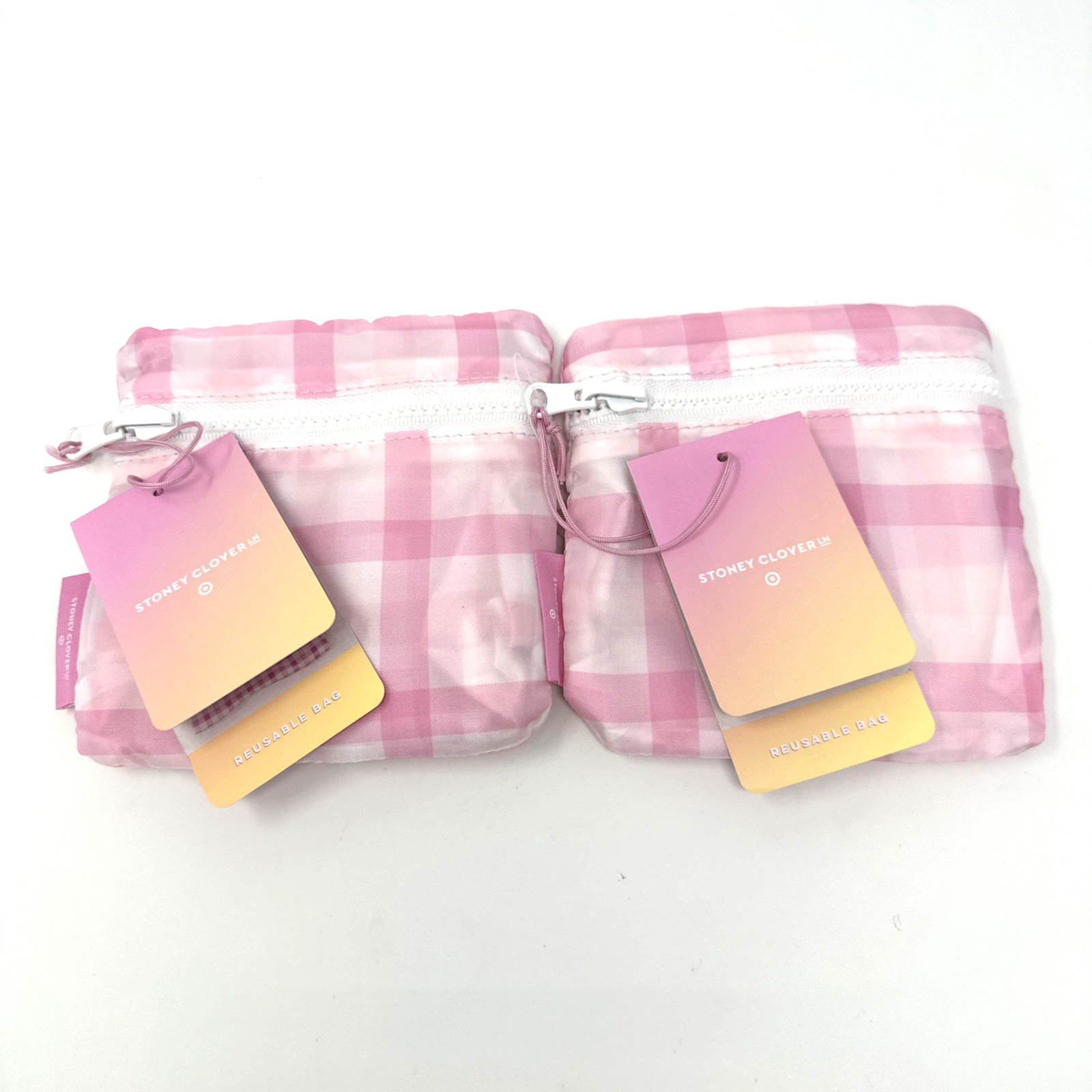 2 Stoney Clover Lane Target NWT Reusable Pink Gingham Tote Bags NWT