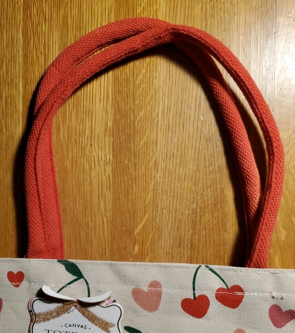Eccolo Valentine’s Day Cherry 🍒 Hearts Cotton Canvas Reusable Shopping Tote Bag