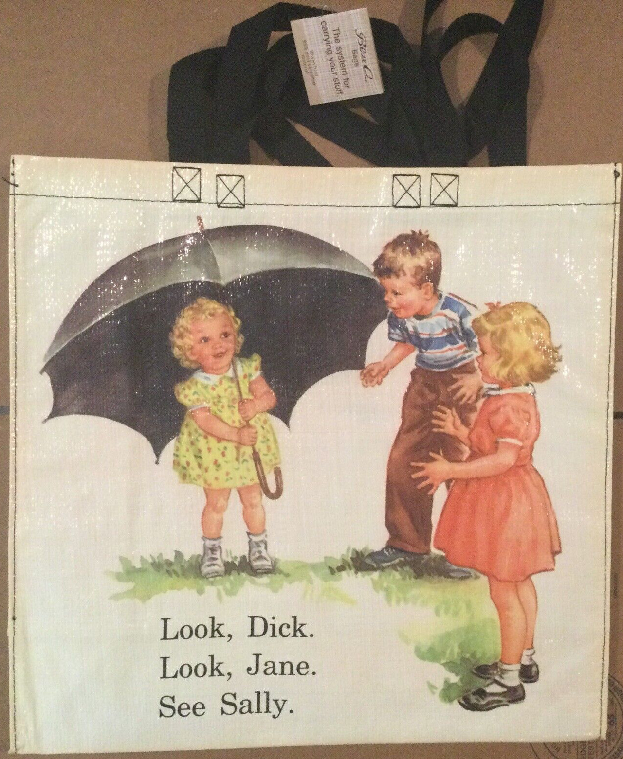 NEW Dick & Jane & Sally w/Umbrella Tote Bag Reusable by Blue Q w/ Tag