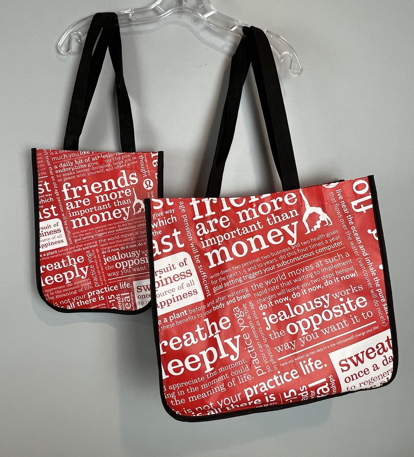 Lululemon Red Manifesto Bag 2 Reusable Shopping Totes Large & Small