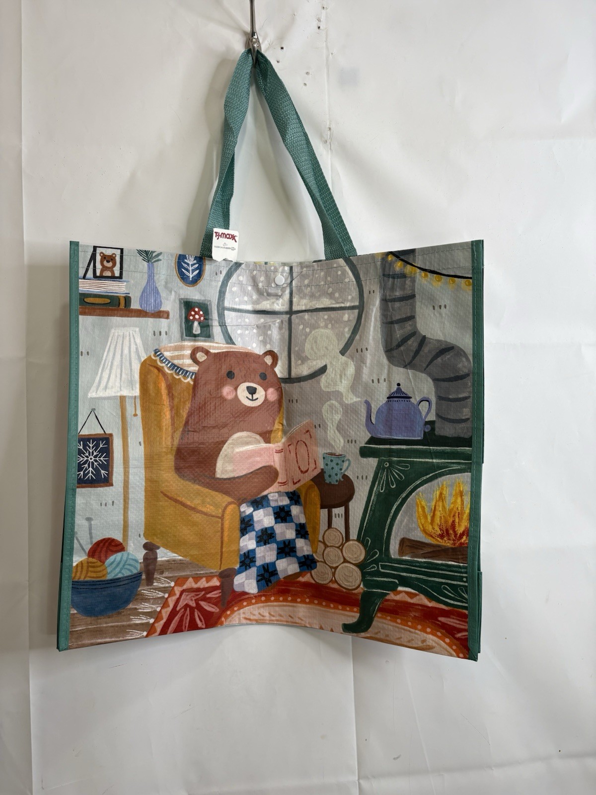 TJMaxx Shopping Bag Cozy Reading Brown Teddy Bears Reusable Tote Bag 18×19.5