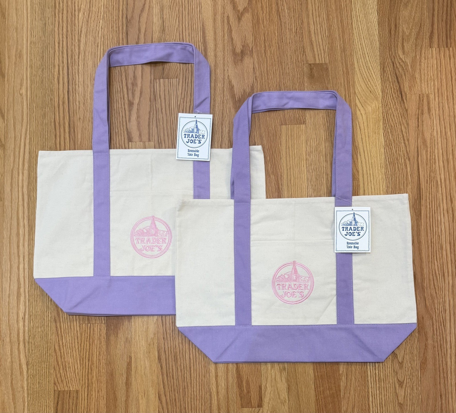 Trader Joe’s Set of 2 PURPLE/Lavender Authentic, Large Canvas Tote Bags