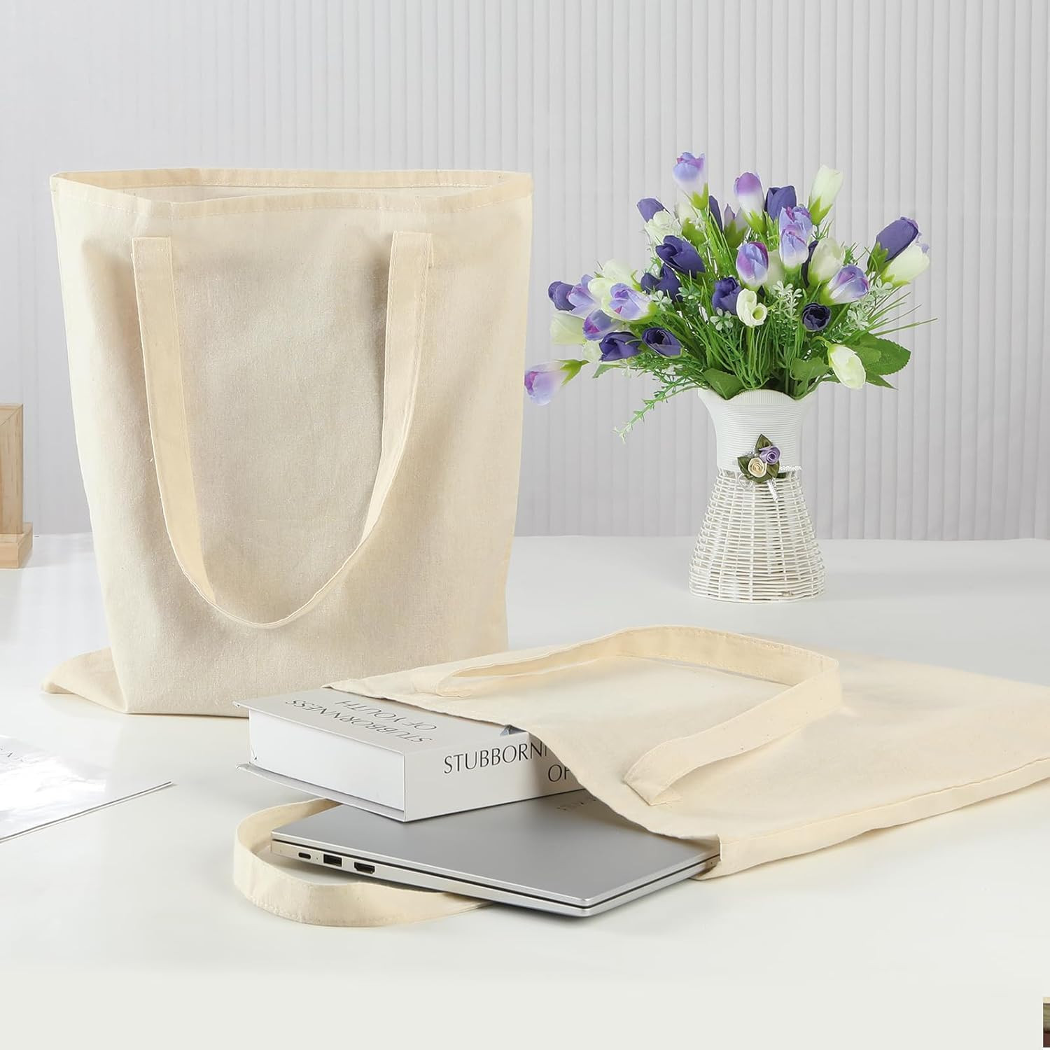 12 Pack Canvas Tote Bag – Lightweight Thin Tote Bags Bulk Blank Shopping Reusabl