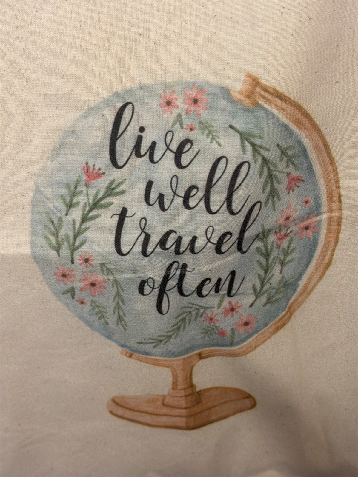 Port Authority Canvas Tote Bag Live Well Travel Often Globe Graphic 15×16