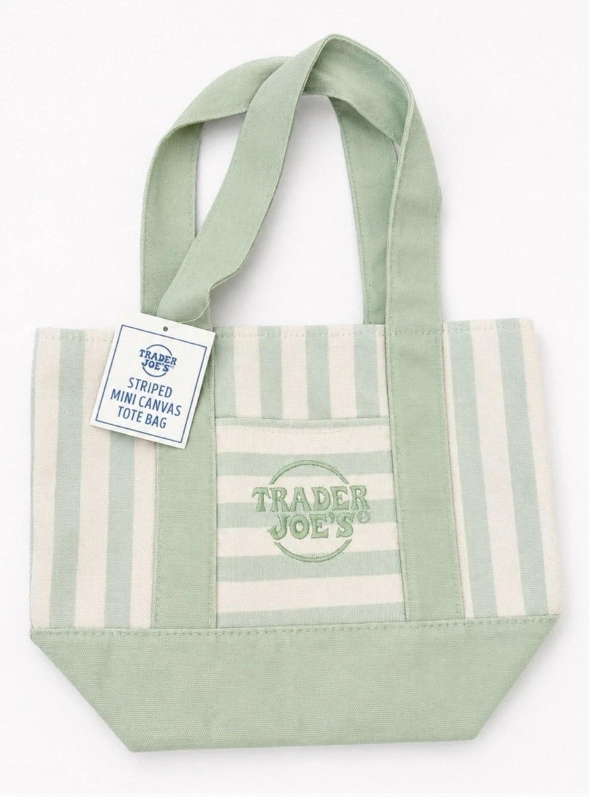 Trader Joe’s Striped Mini Canvas Tote Bag Seafoam Green 2026 Limited Edition