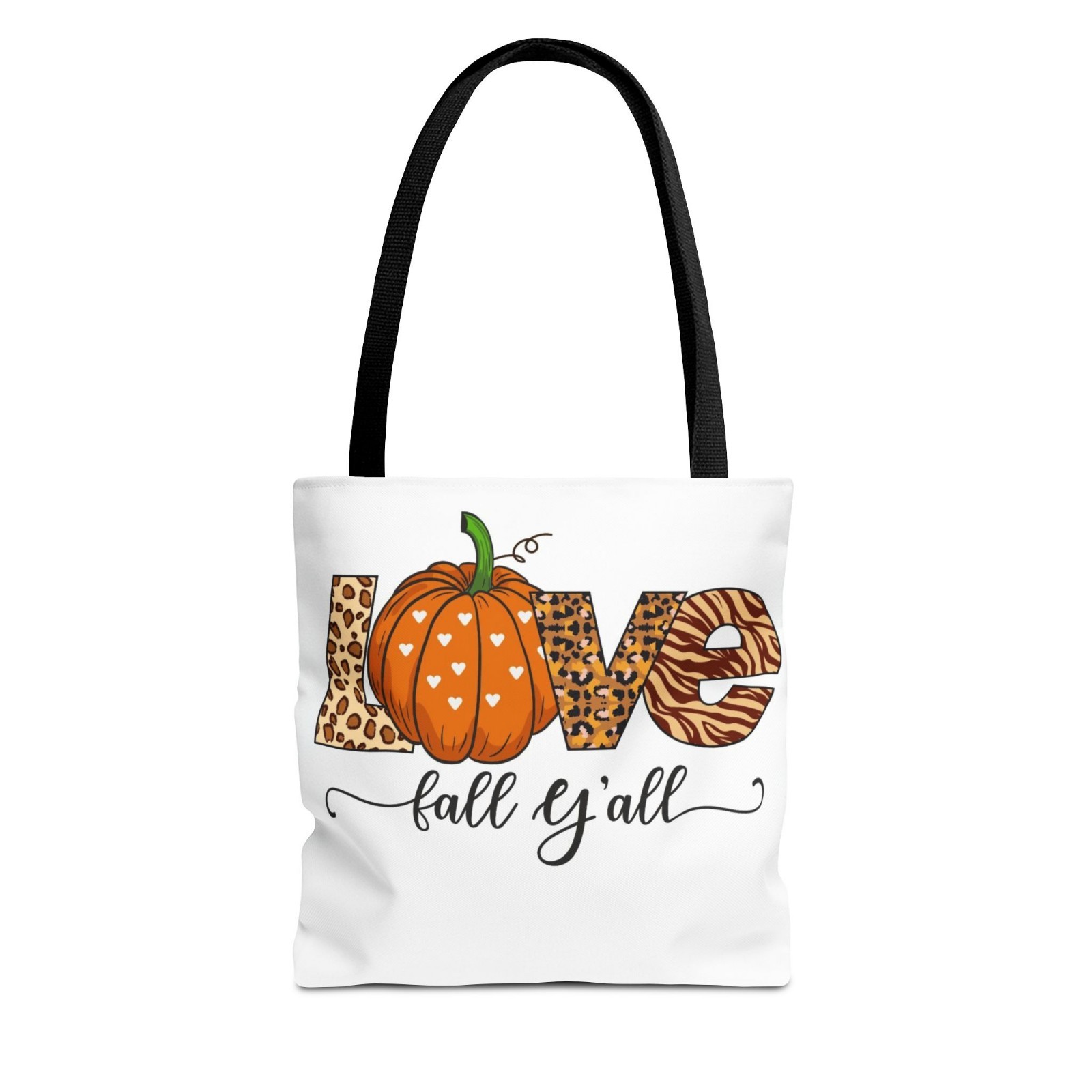 Foldable Canvas Tote Bag with All-Over Pumpkin Animal Print, White Black Orange