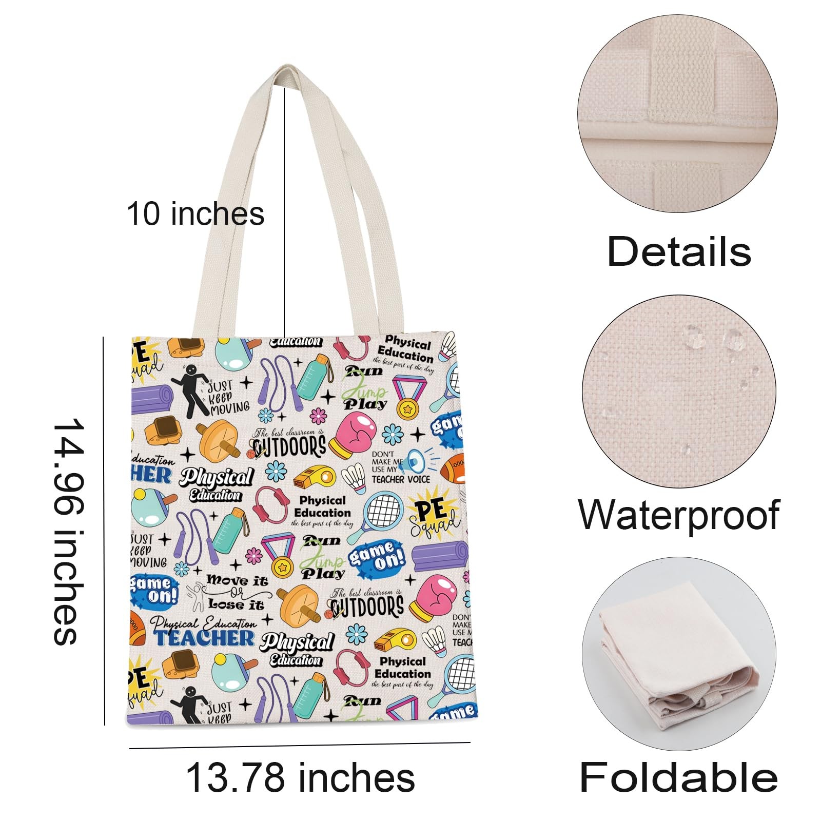 Healthy Active Tote Bag Physical Education Teacher Shopping Bag Fitness Speci…