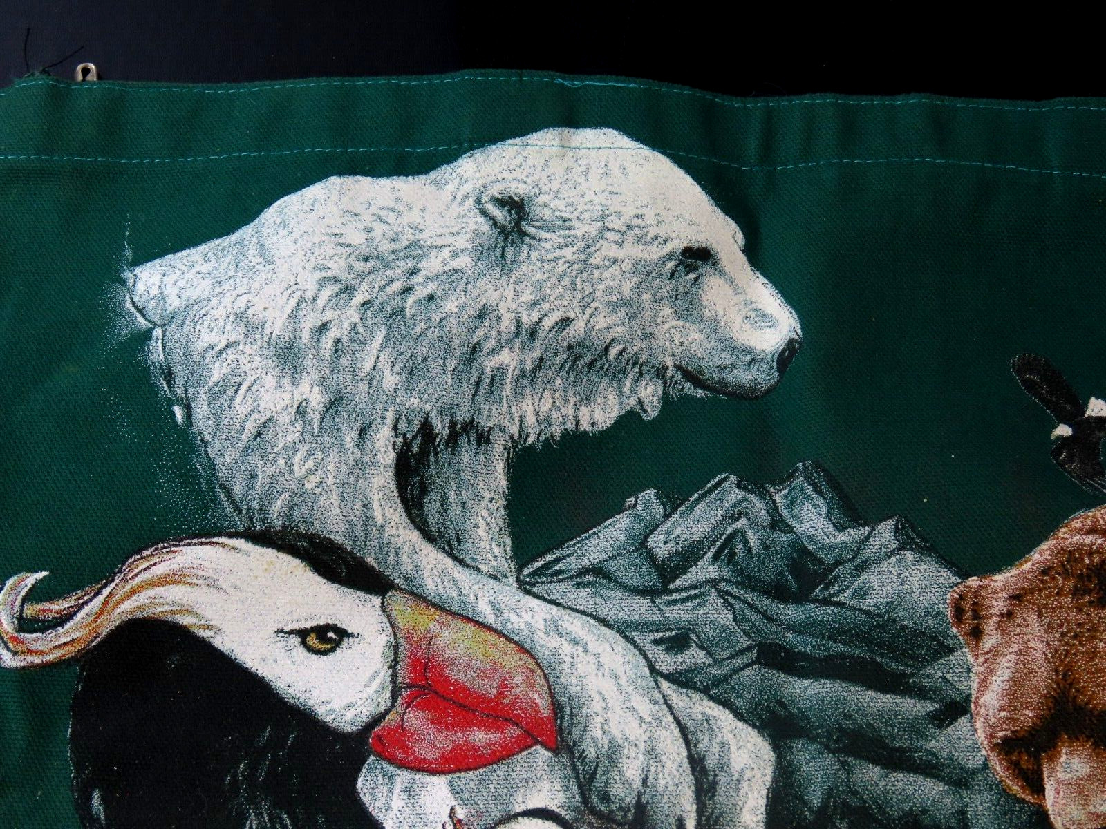 READ Alaska Animals Green Cloth Carrying Tote 16″x16.5″ with Black Nylon Handles