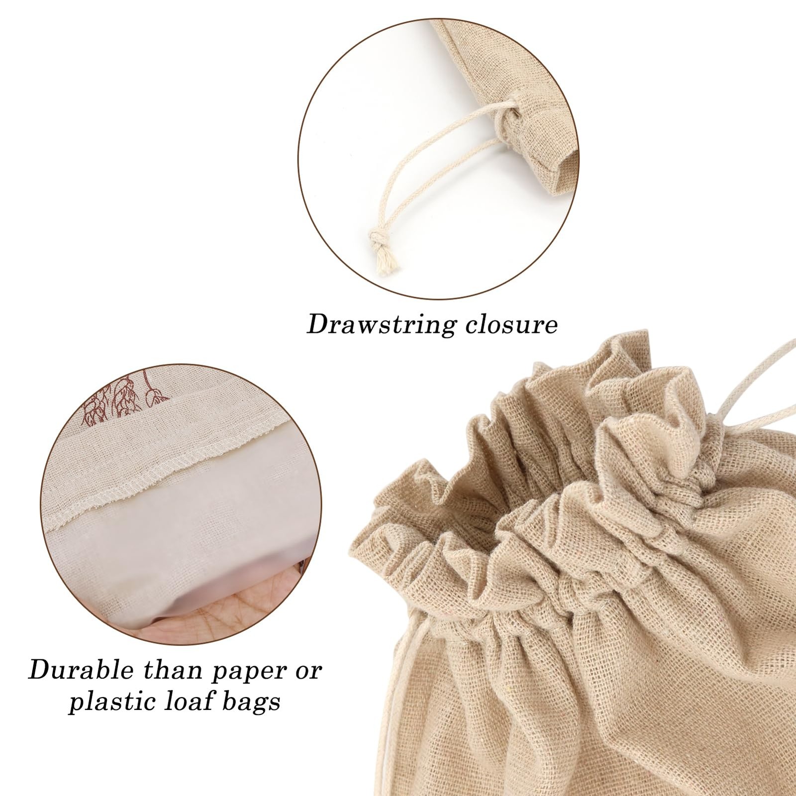 2 Pack Reusable Linen Bread Storage Bags with Plastic Lining, Sourdough Bread Ke
