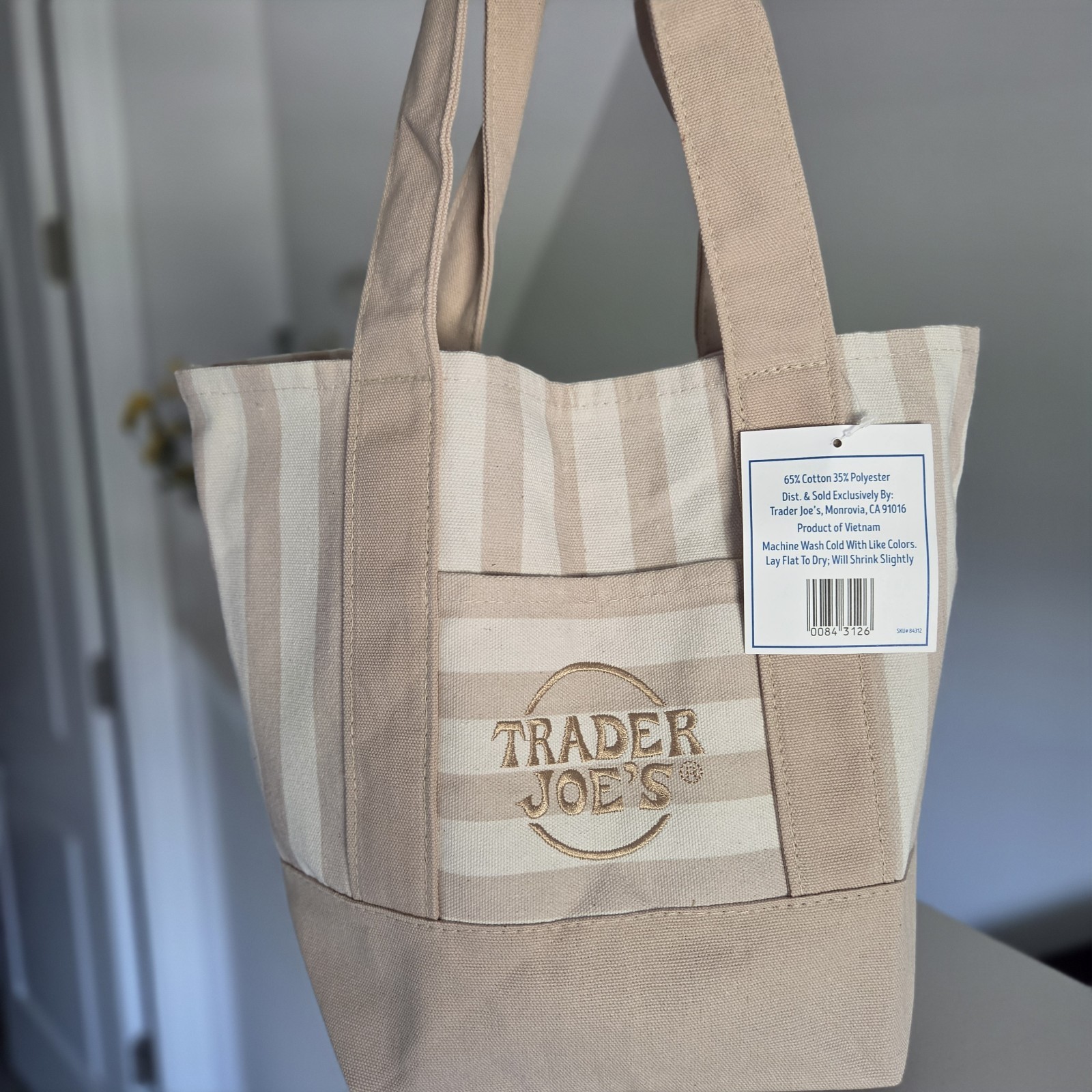 Trader Joe’s Limited Mini Canvas Pastel Striped Tote Bag 2026 Beige/Tan