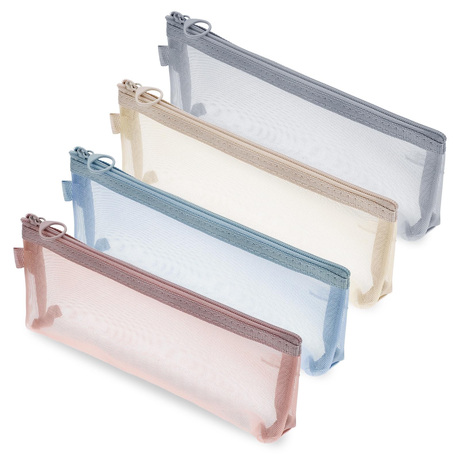 4 Pcs Mesh Makeup Brush Bag, Nylon 20x9x4 cm, Morandi Blue, Pink, Gray, Khaki