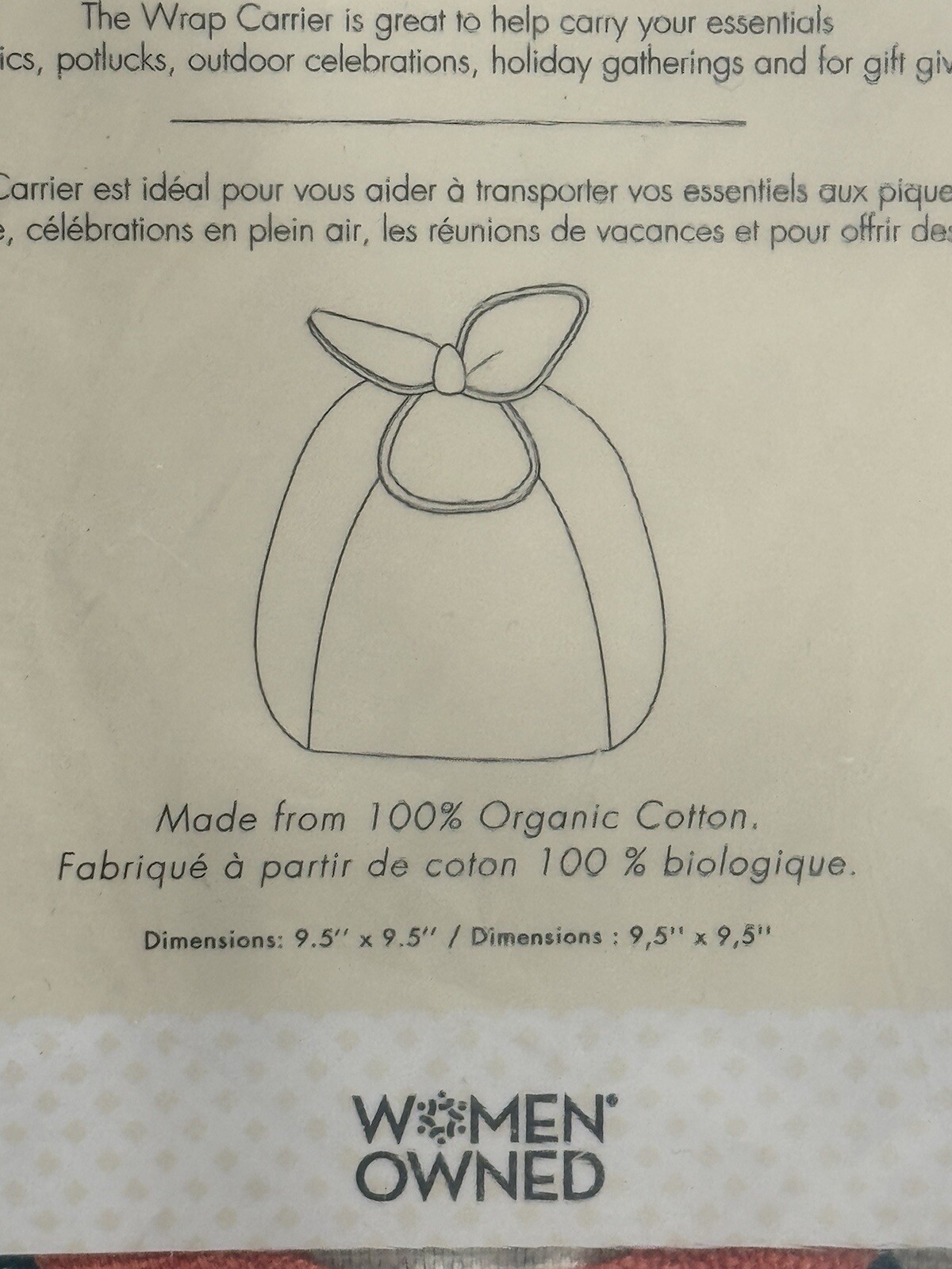 TO THE MARKET Food Wrap Carrier, 100% Organic Cotton, 9.5” x 9.5”