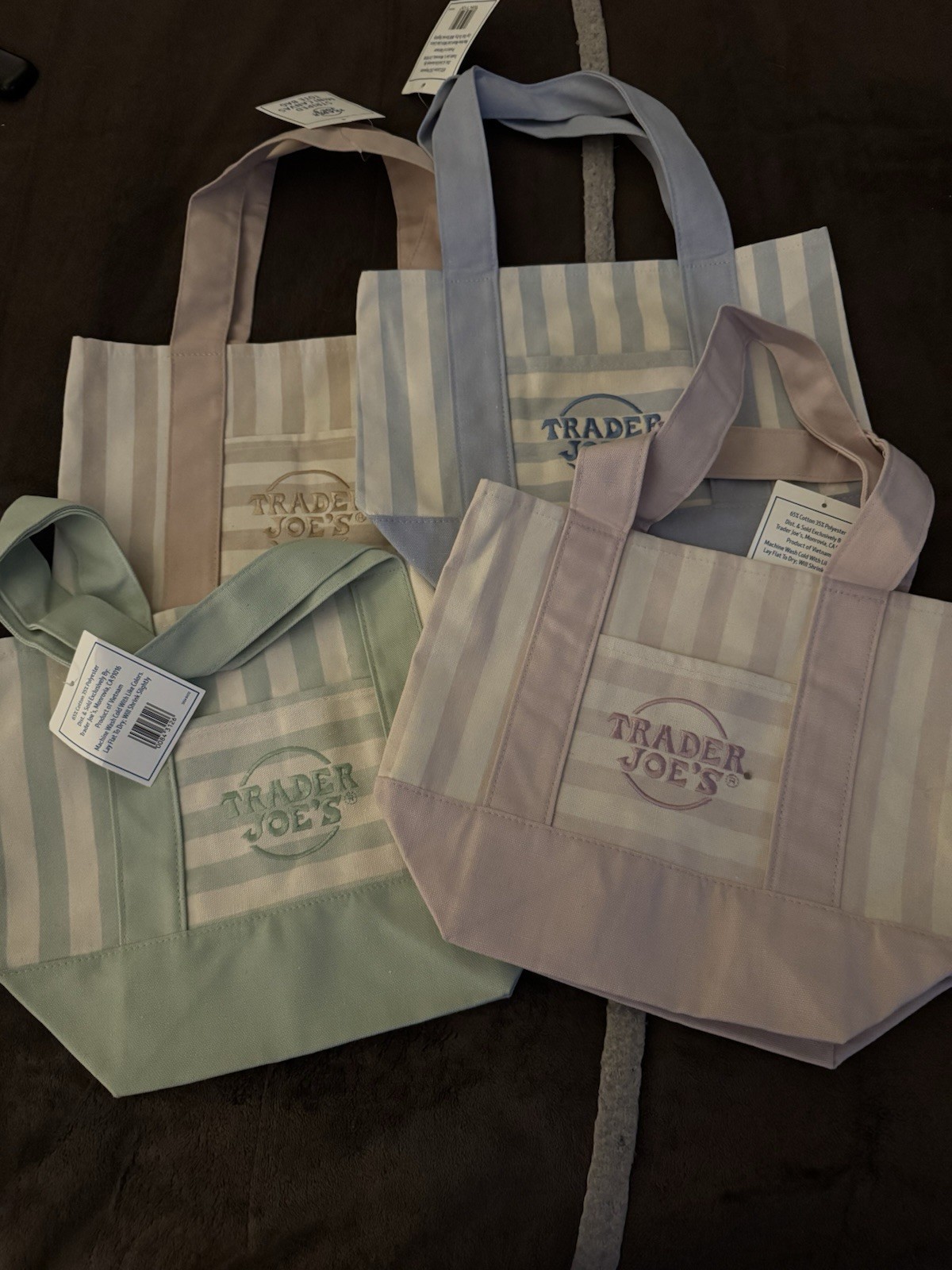 Trader Joe’s Lot of 4 Cotton Stripe Multicolor Tote Bags 13x12x12 in