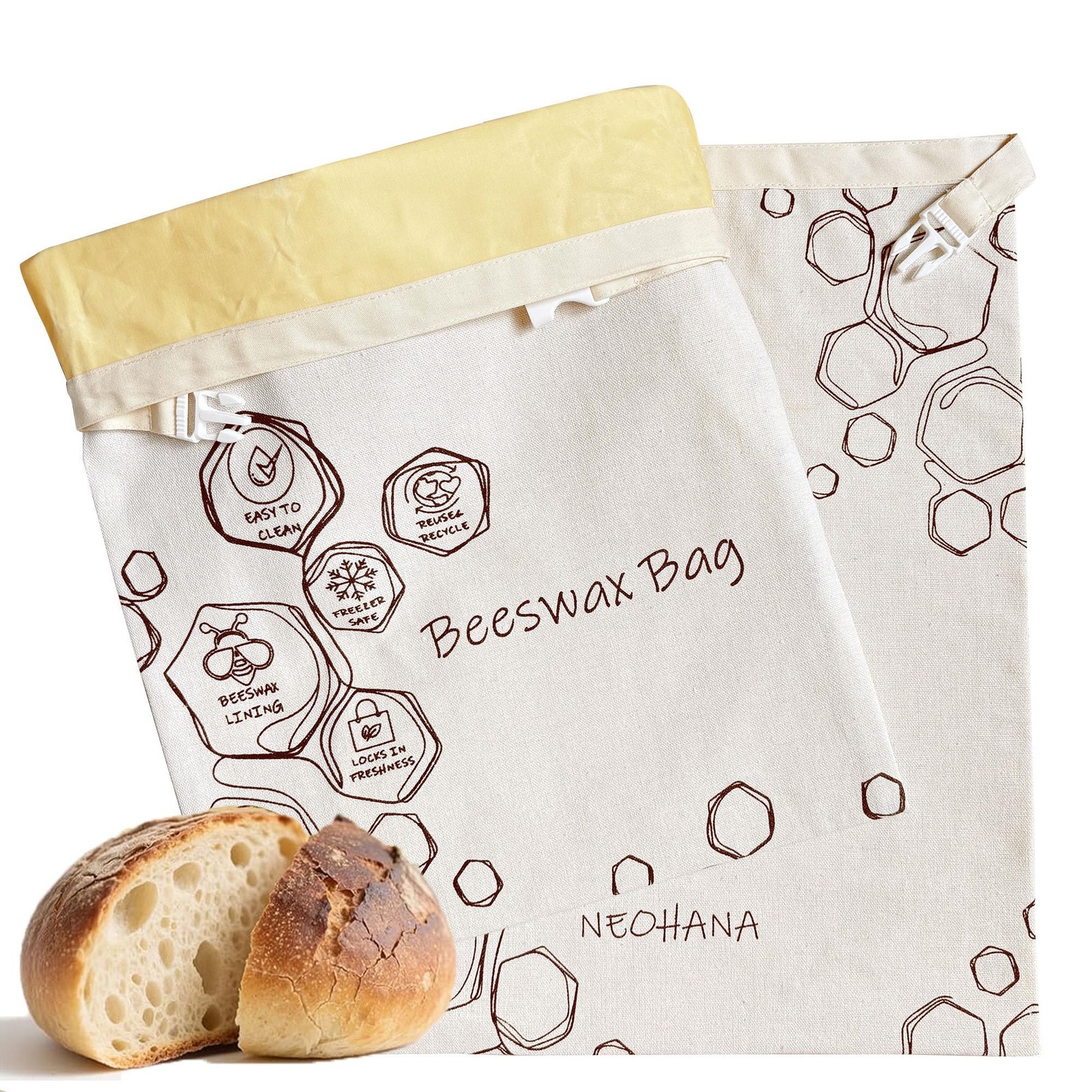 NEOHANA 2 Pack Beeswax Bread Bags 16 inches x 12.5 inches, 2 PCS