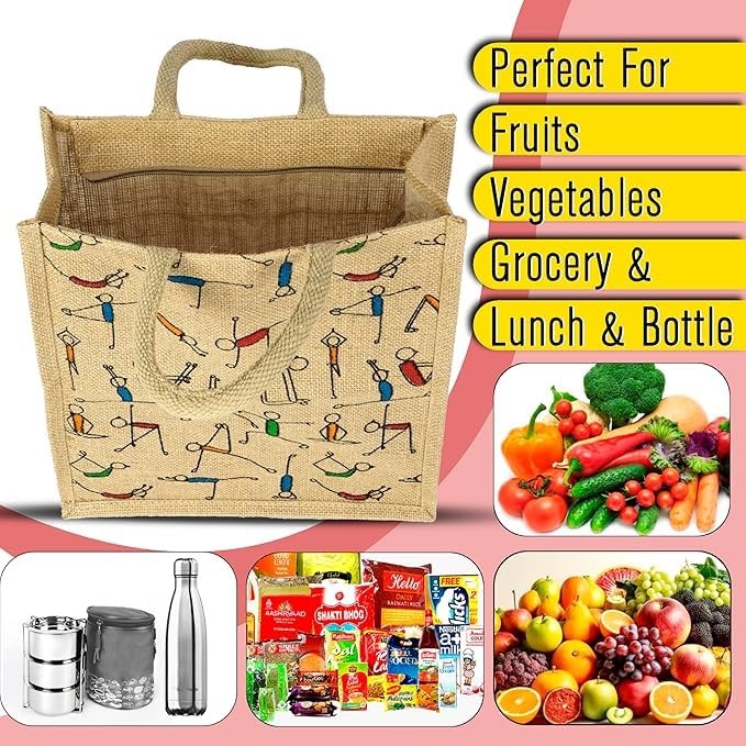 Reusable Jute Bags,Eco-Friendly Jute Bag | Printed Tiffin/Lunch/Shopping/Groc…