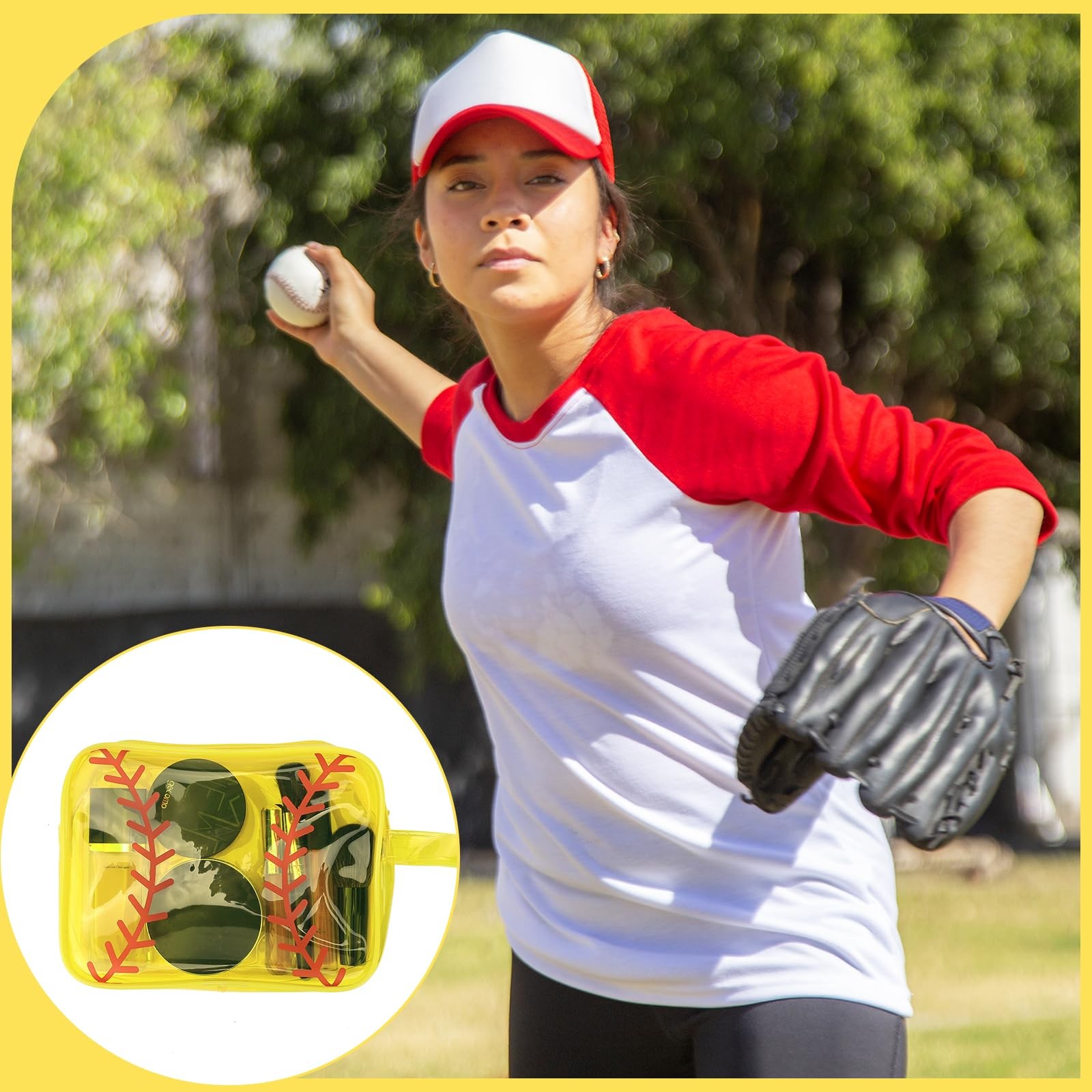 Bensbl Softball Goodie Bags Bulk 40 PCS Clear 20CM, Yellow with Red Stitching