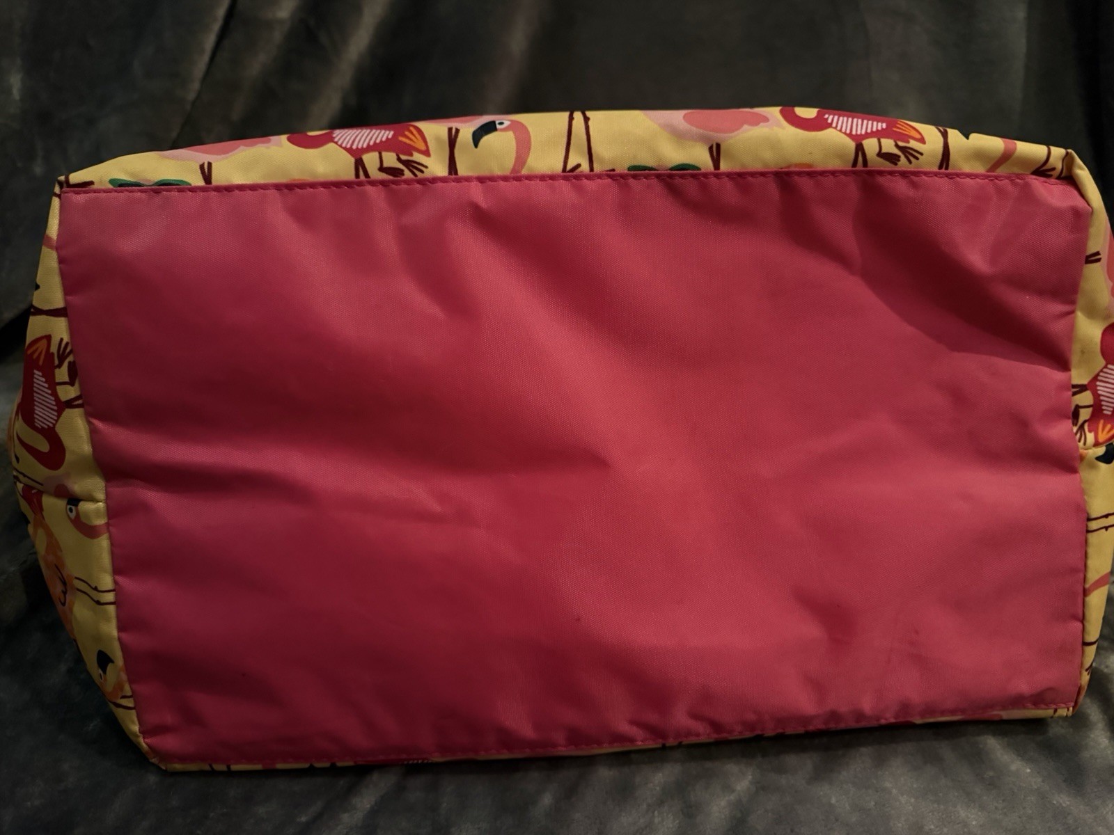 Thirty-One Flamingo Print Insulated Foldable Shopping Bag Pink Yellow Polyester