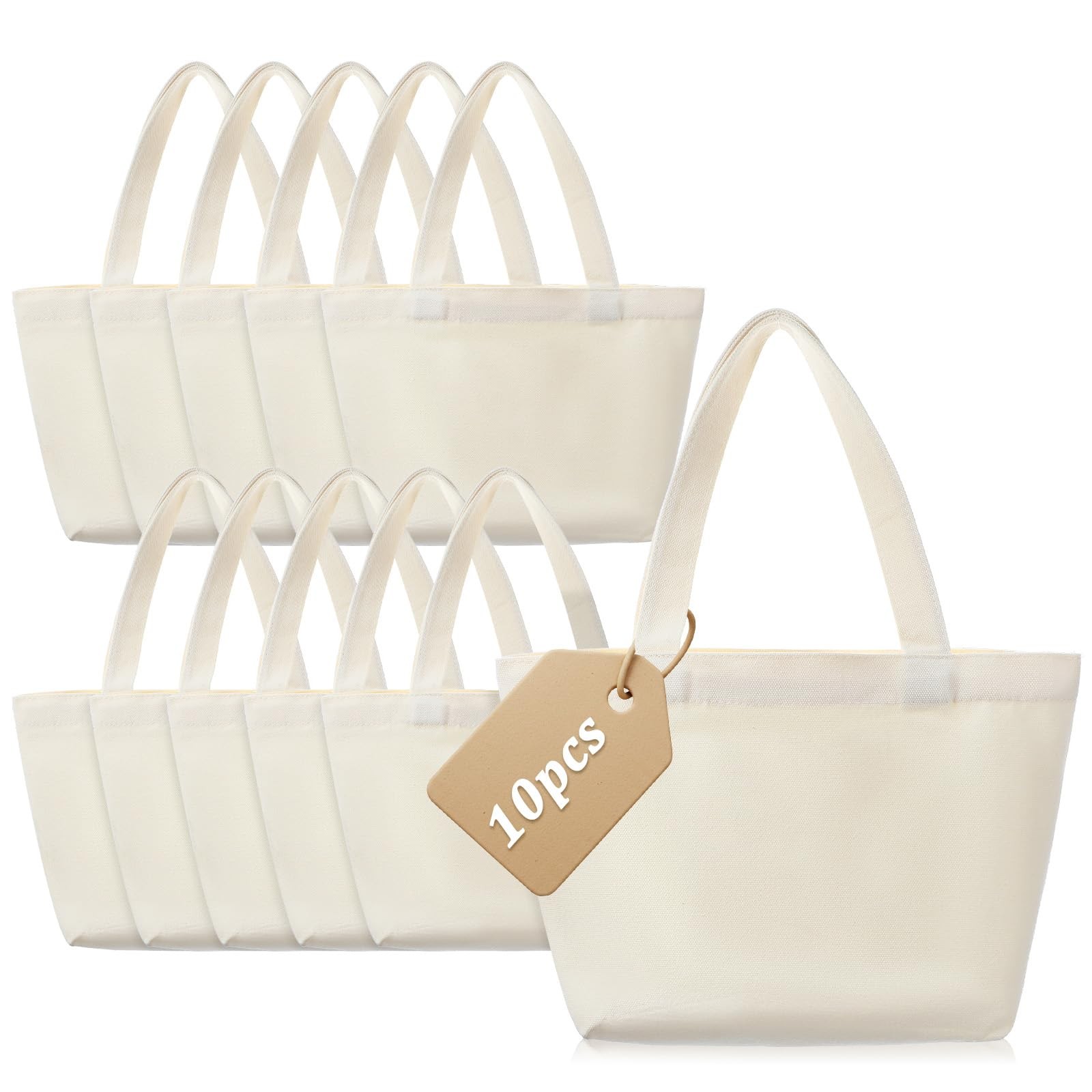 10 Pcs Small Canvas Tote Bags, Lightweight Mini Blank Tote Bag Portable Reusa…