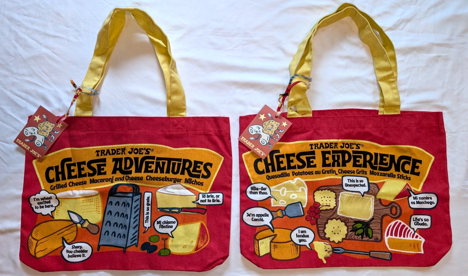 New Trader Joe’s Cheese Adventures Canvas Tote Bag Lot 2 Discontinued Shopping