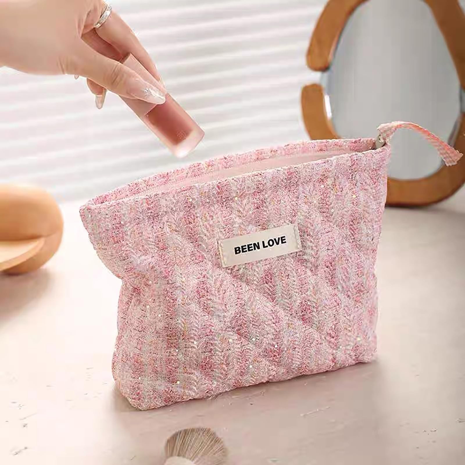 Duleylv Small Makeup Bag for Purse Portable Cosmetic Pouch Pink