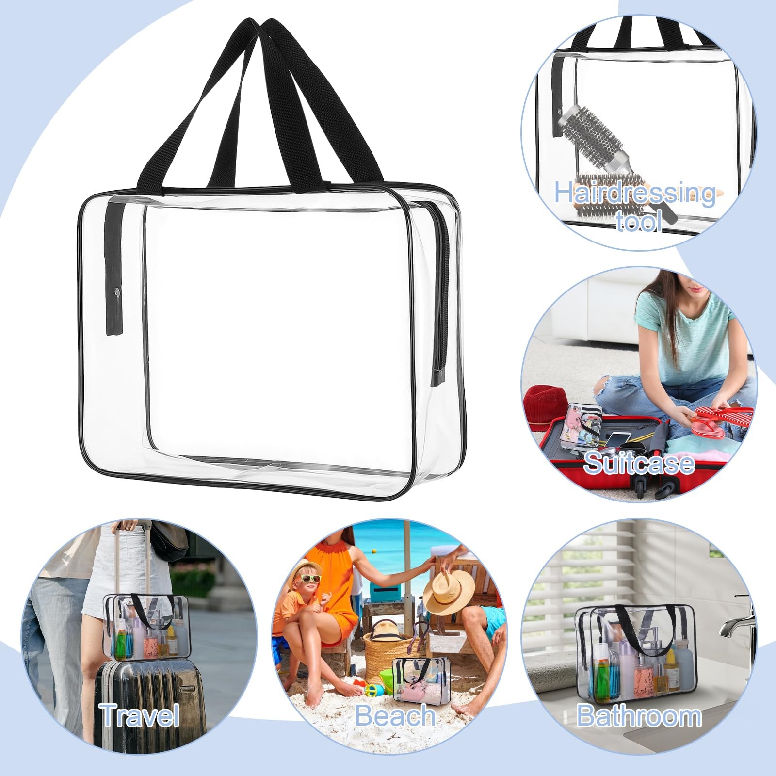AojSup 10 Pack Large Clear Toiletry Cosmetic Bags with Zipper and Transparent