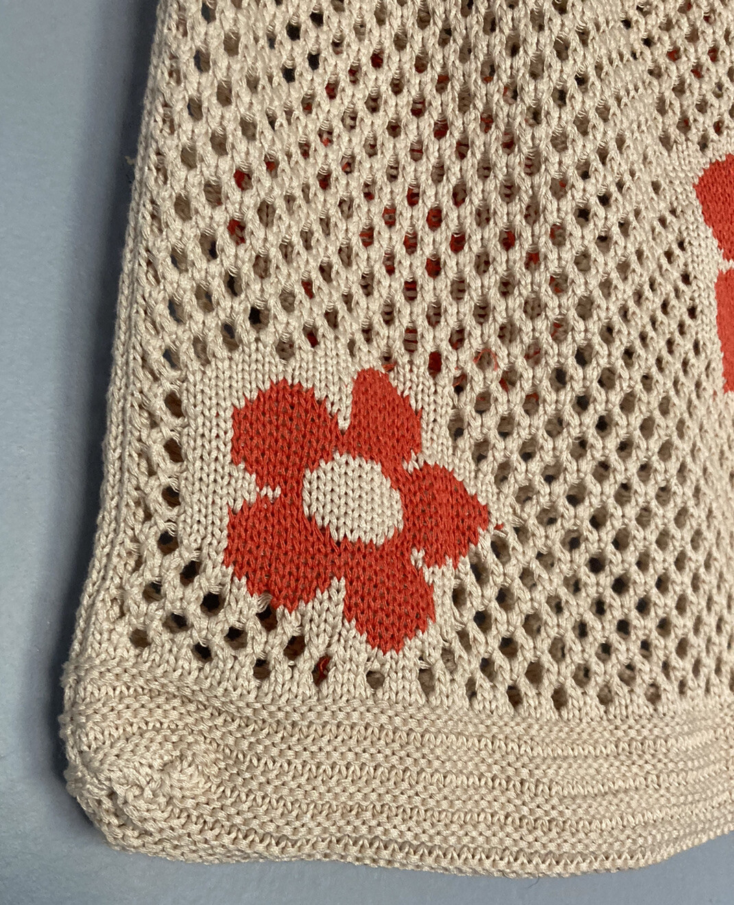 Shopping Tote Shoulder Bag Grocery Crotchet 13”x 21” Orange Flowers China
