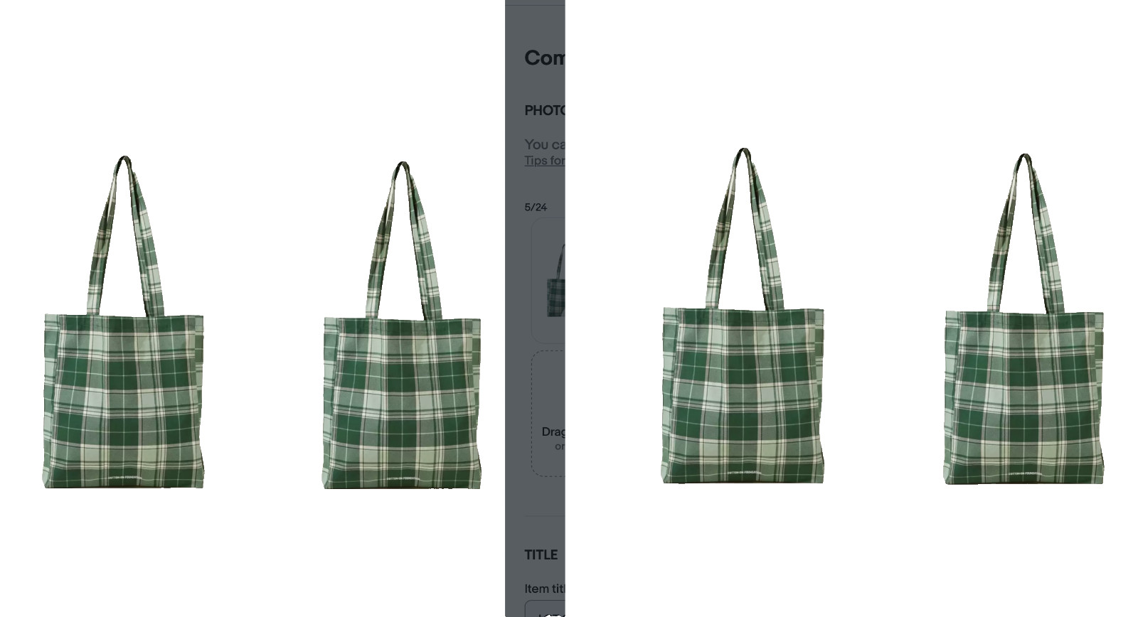 LOT OF 4 Cotton:On Foundation Recycled Tote Bag Green Check Reusable Grocery NEW