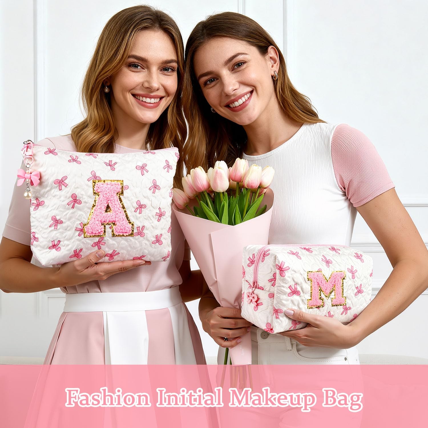 Initial Makeup Bag, Valentines Day Gifts for Women Teens Girls Birthday L